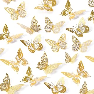 SAOROPEB 48pcs 3D Gold Butterfly Wall Stickers - 4 Styles, 3 Sizes, Removable Metallic Decor for Parties, Birthdays, Nursery
