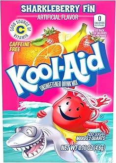 Kool-Aid Unsweetened Sharkleberry Fin Powdered Drink Mix, Caffeine Free, 0.16 oz Packet, Pack of 48 Count