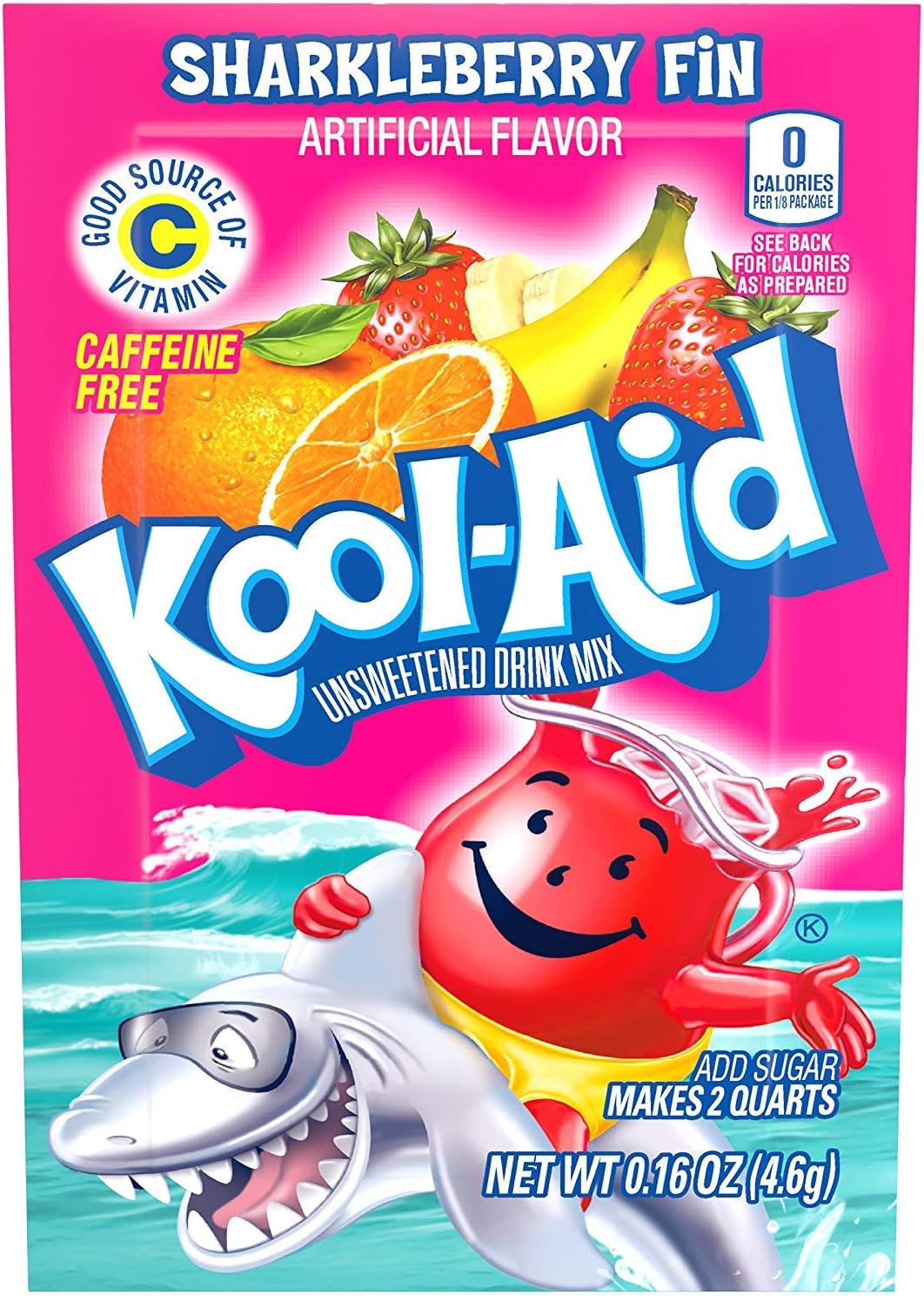 Kool-Aid Unsweetened Sharkleberry Fin Powdered Drink Mix, Caffeine Free, 0.16 oz Packet, Pack of 48 Count