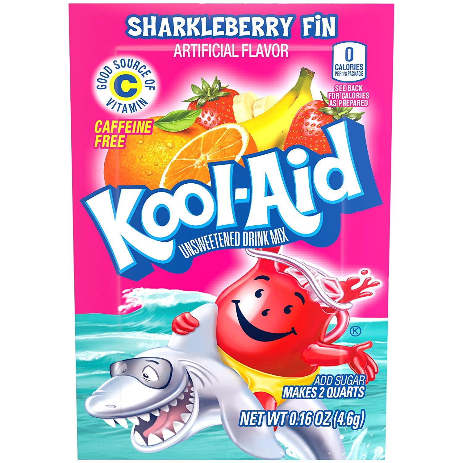 Kool-AidUnsweetened Sharkleberry Fin Powdered Drink Mix, Caffeine Free, 0.16 oz Packet, Pack of 48 Count