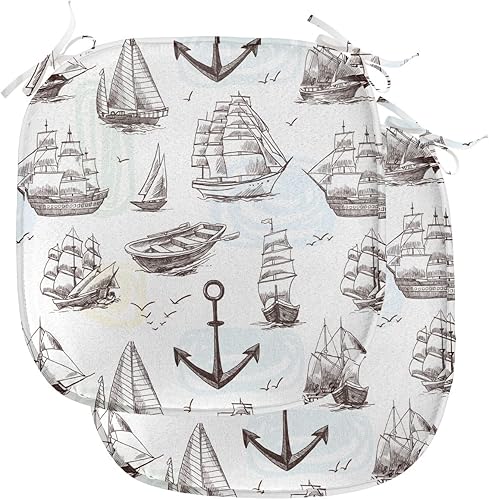 Vista 126 de Lunarable Orient - Juego de 6 cojines de asiento para silla, diseño de estrellas marroquíes, espirales y curvas abstractas, ilustración oriental