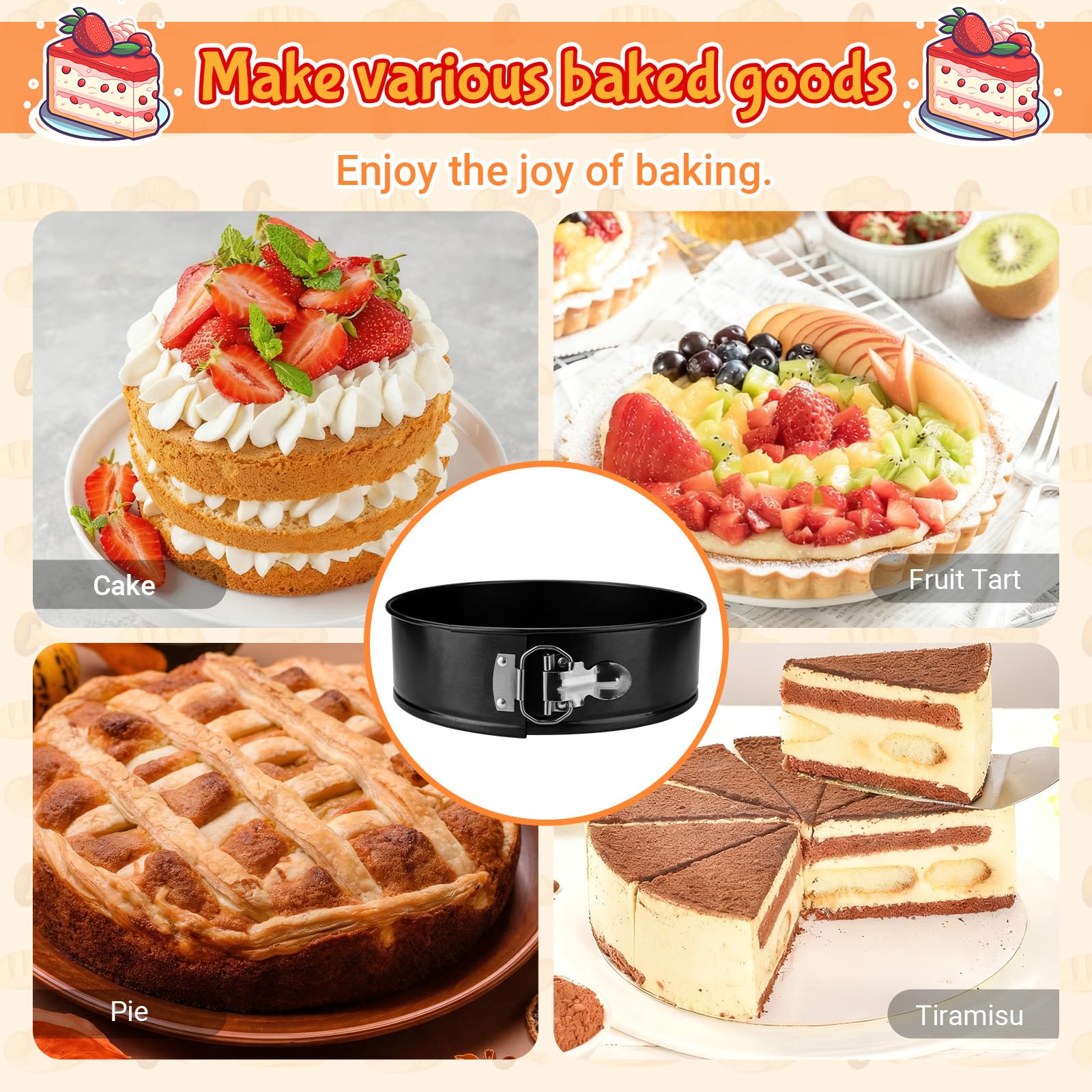 LELE LIFE Paquete de 2 moldes desmontables de 18,5 cm, antiadherentes con parte inferior extraíble, molde redondo para tartas de queso a prueba de fugas para hornear (7 pulgadas)