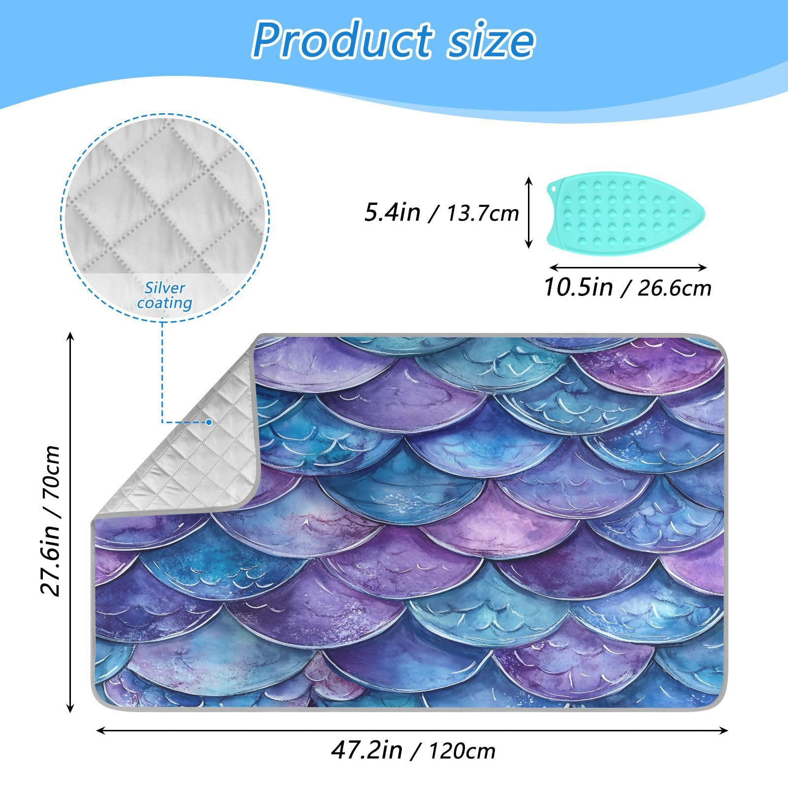 pnyoin Portable Ironing Mat Retro Dark Purple Scales Travel Ironing Pad with Silicone Iron Rest for Steam Pressing on Tabletop or Bed Heat Resistant Portable Quilting & Travel Blanket