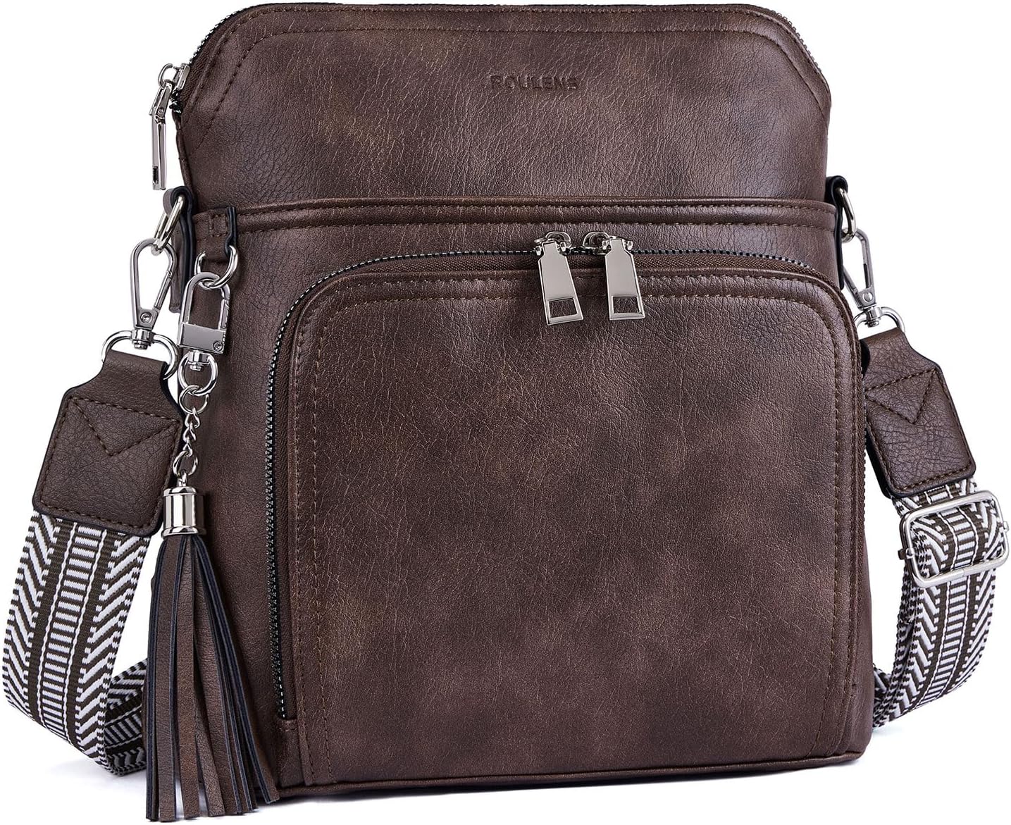 Roulens Crossbody Purse for Women Vegan Leather Medium Crossbody Wallet Bag for Travel Women Shoulder Handbags with Tassel