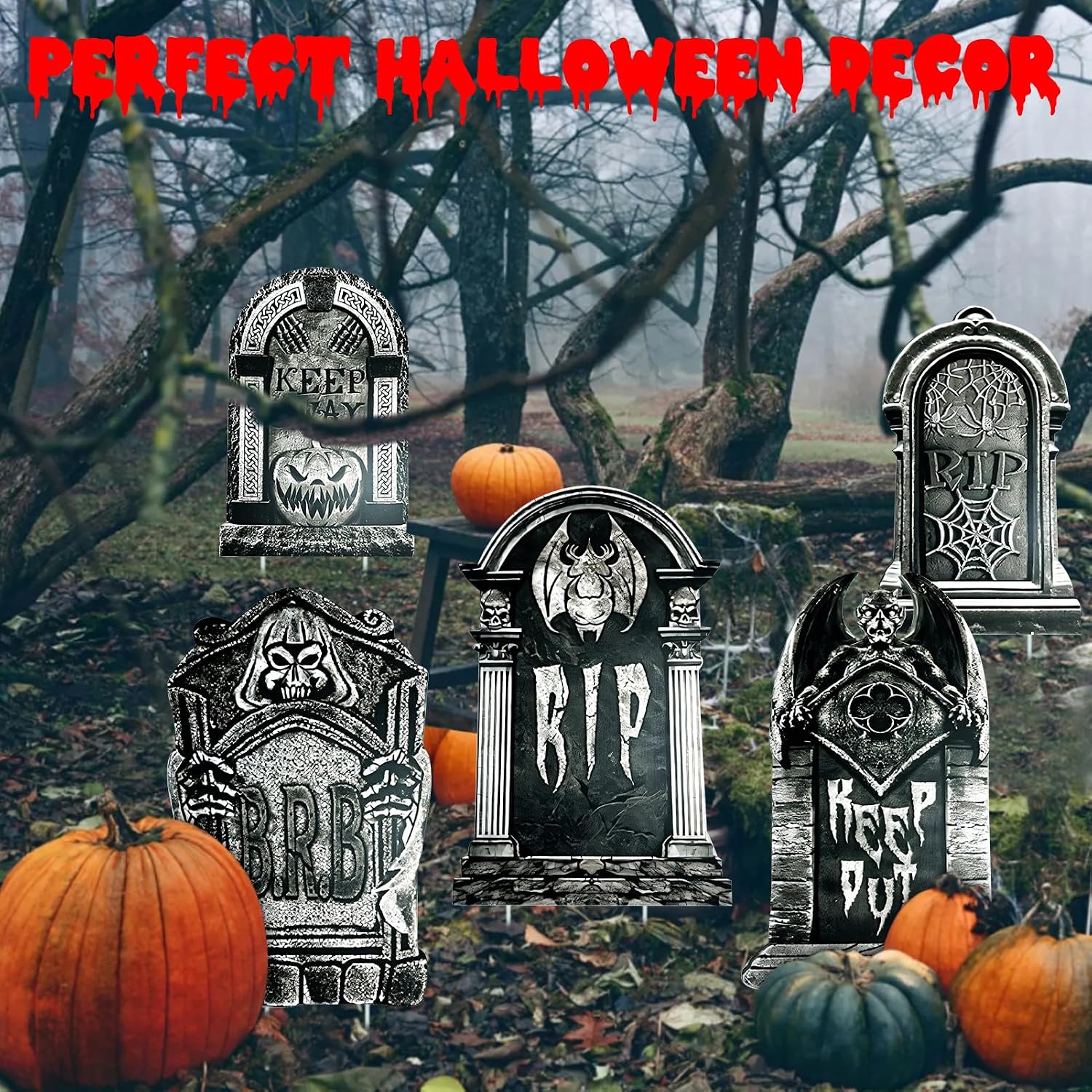 23.62inch DIY Halloween Tombstones Outdoor Decorations, Large Halloween Gravestones Yard Signs, Graveyard Decoration for Halloweens Tombstones & Cemetery Outdoor Decoration