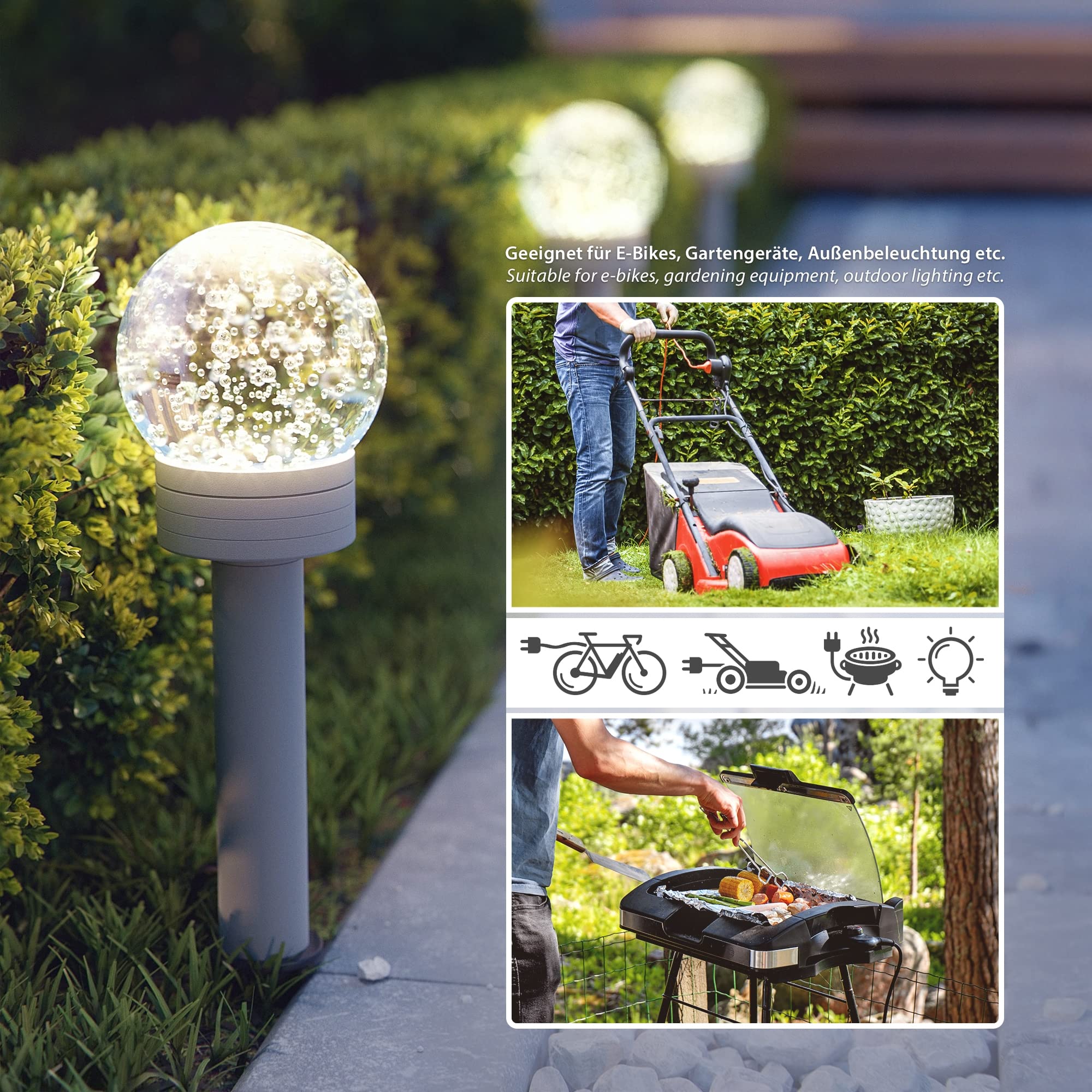 ledscom.de 3X Garten Steckdosen-Säule PIWI mit Erdspieß und 2m Kabel für außen, IP44, 2-Fach, anthrazit
