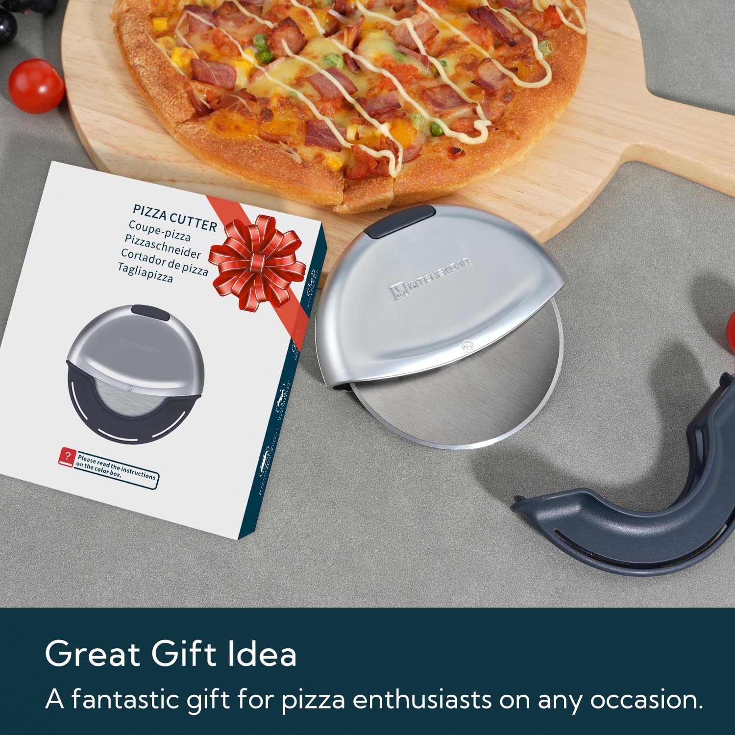 KITCHENDAO Replaceable Wire Cheese Slicer and Premium Heavy Duty Pizza Cutter Wheel