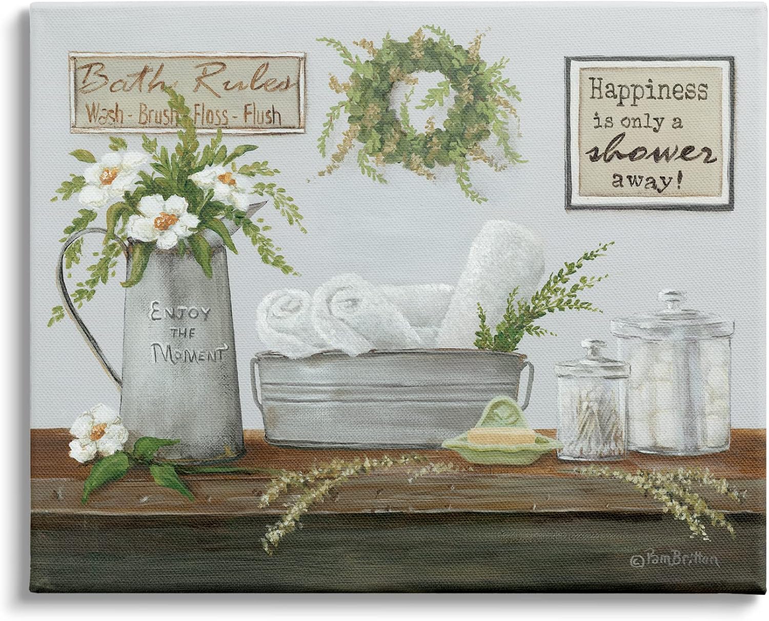 Stupell Industries Farmhouse Bathroom Counter Still Life Motivational Phrases, Designed by Pam Britton, 30 x 24, Canvas Wall Art