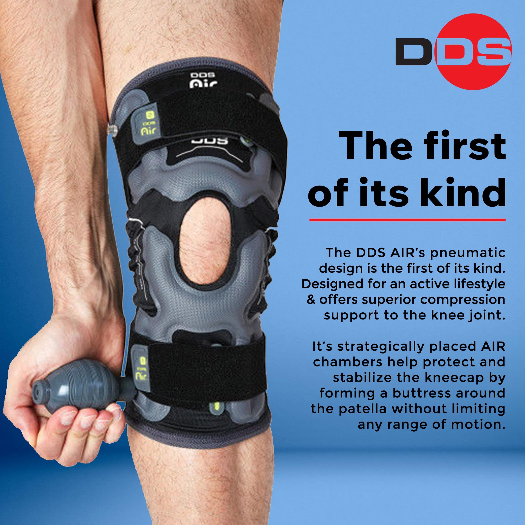 DDS, Inc. Air Pneumatic Compression Knee Brace for Pain - Knee Brace Meniscus Tear, Support for Sore Joints, Muscle Stiffness, Swelling, and Circulation – Ideal for Sports & Exercises Support (L)