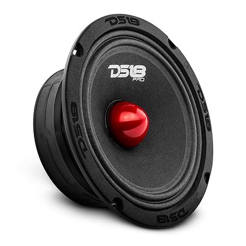 DS18 PRO-GM6.4B Loudspeaker - 6.5", Midrange, Red Aluminum Bullet, 480W Max, 140W RMS, 4 Ohms - Premium Quality Audio Door Speakers for Car or Truck Stereo Sound System (1 Speaker)