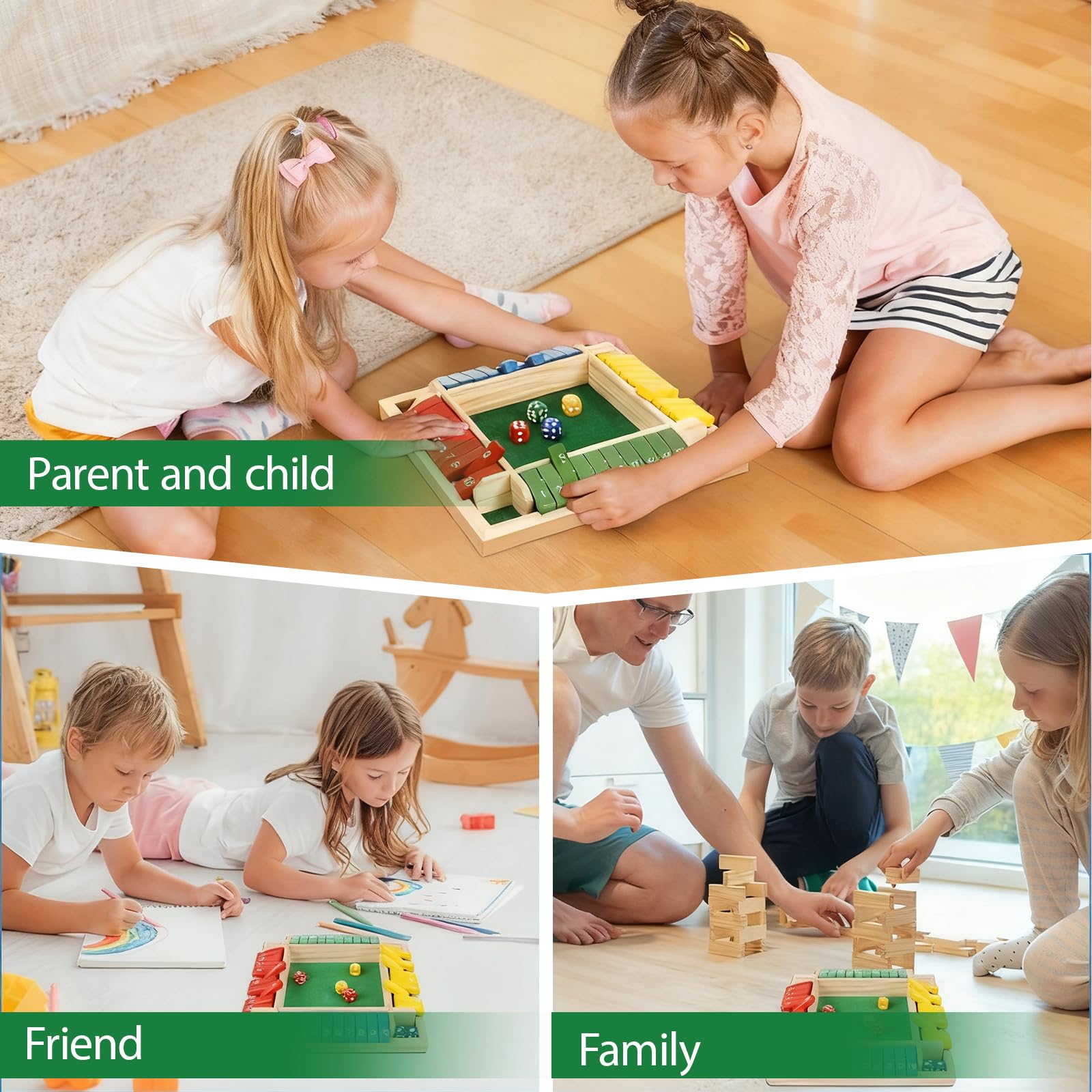 WZHHDM Shut the Box Game 4 Player, Wooden Table Game Family Travel Game - Image 4