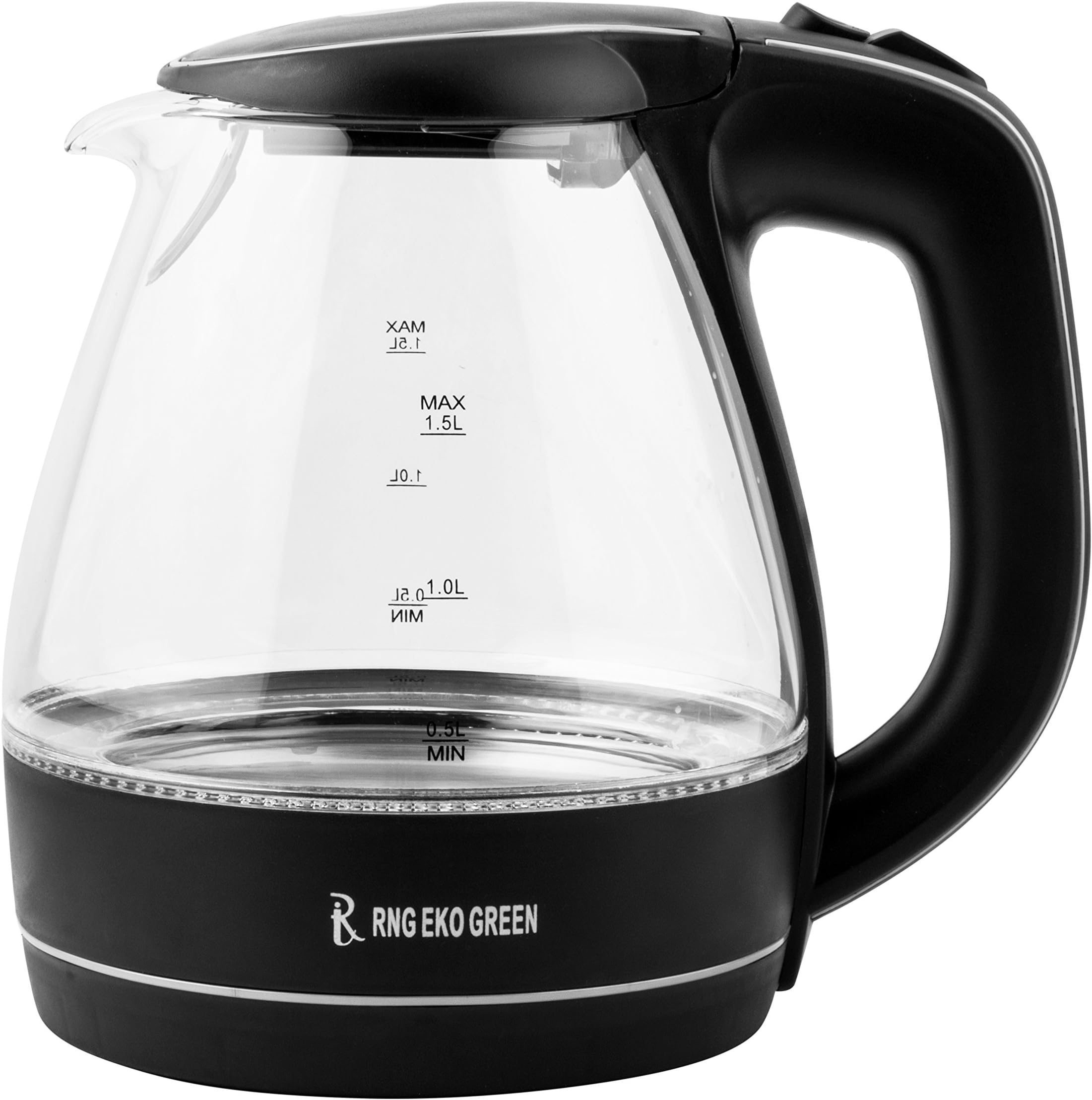 RNG EKO Green - 1.5-Litre 2200-W Electric LED Glass Kettle–Black