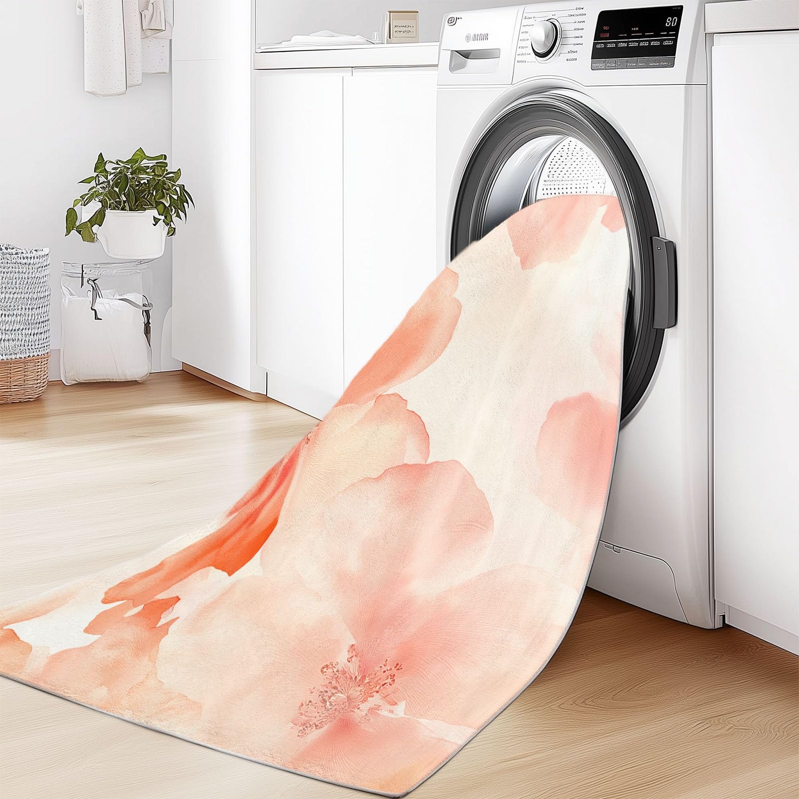 80 x 150 cm Różowy Flanelowy Dywan Można prać w pralce, Akwarela Malarstwo Rośliny Płatki Antypoślizgowy Bezpieczny Dywan dla Dzieci i Zwierząt - Idealny do salonu, sypialni i przedpokoju