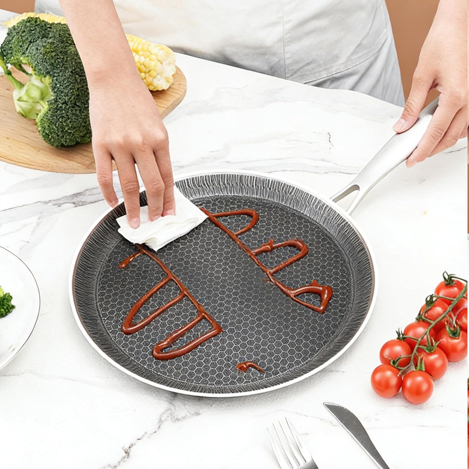 10In Stainless Steel Griddle Pan - Nonstick Honeycomb Coating Surface,Induction Compatible,Oven Safe Up to 500°F,Dishwasher Safefor Pancakes,Crepes & Searing