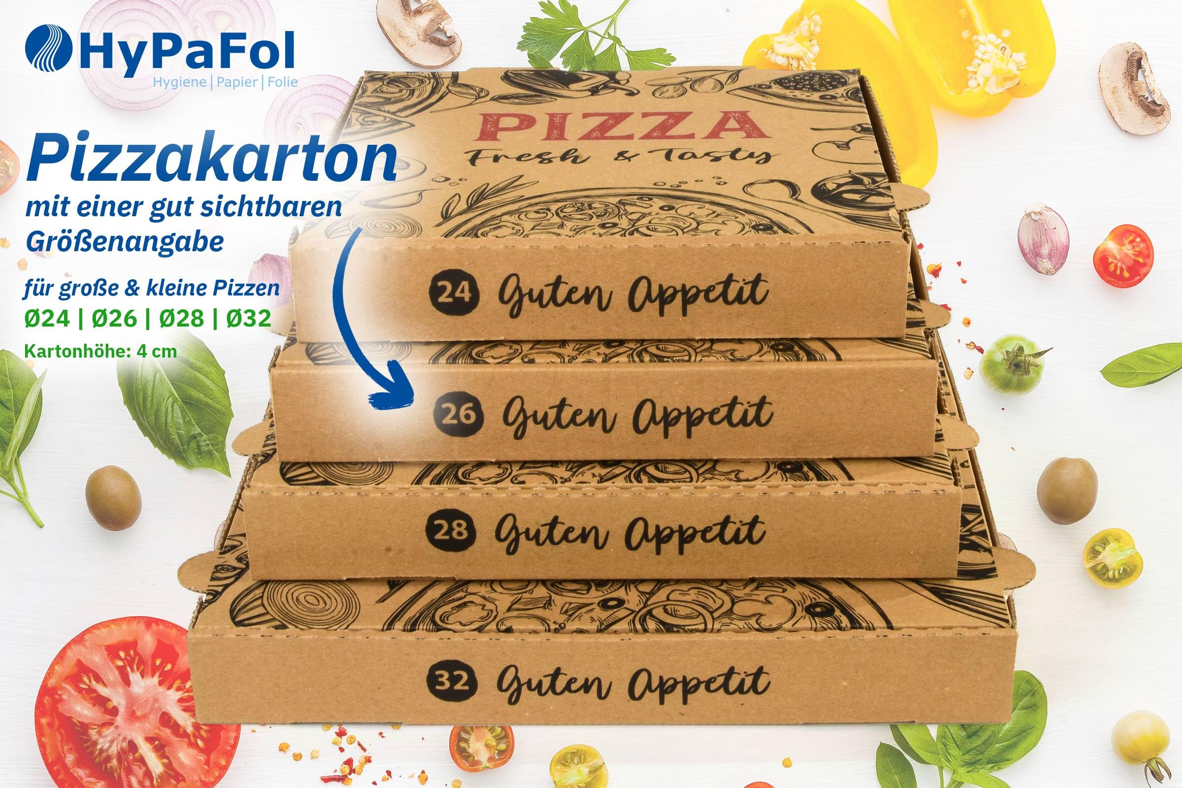 Hypafol Pizza-Box 100 Stück 32x32x4cm I Pizzakartons für Restaurants I extra Luftlöcher & raffinierte Falzung I lebensmittelecht I recycelte Kartonage I braun I viele Größen