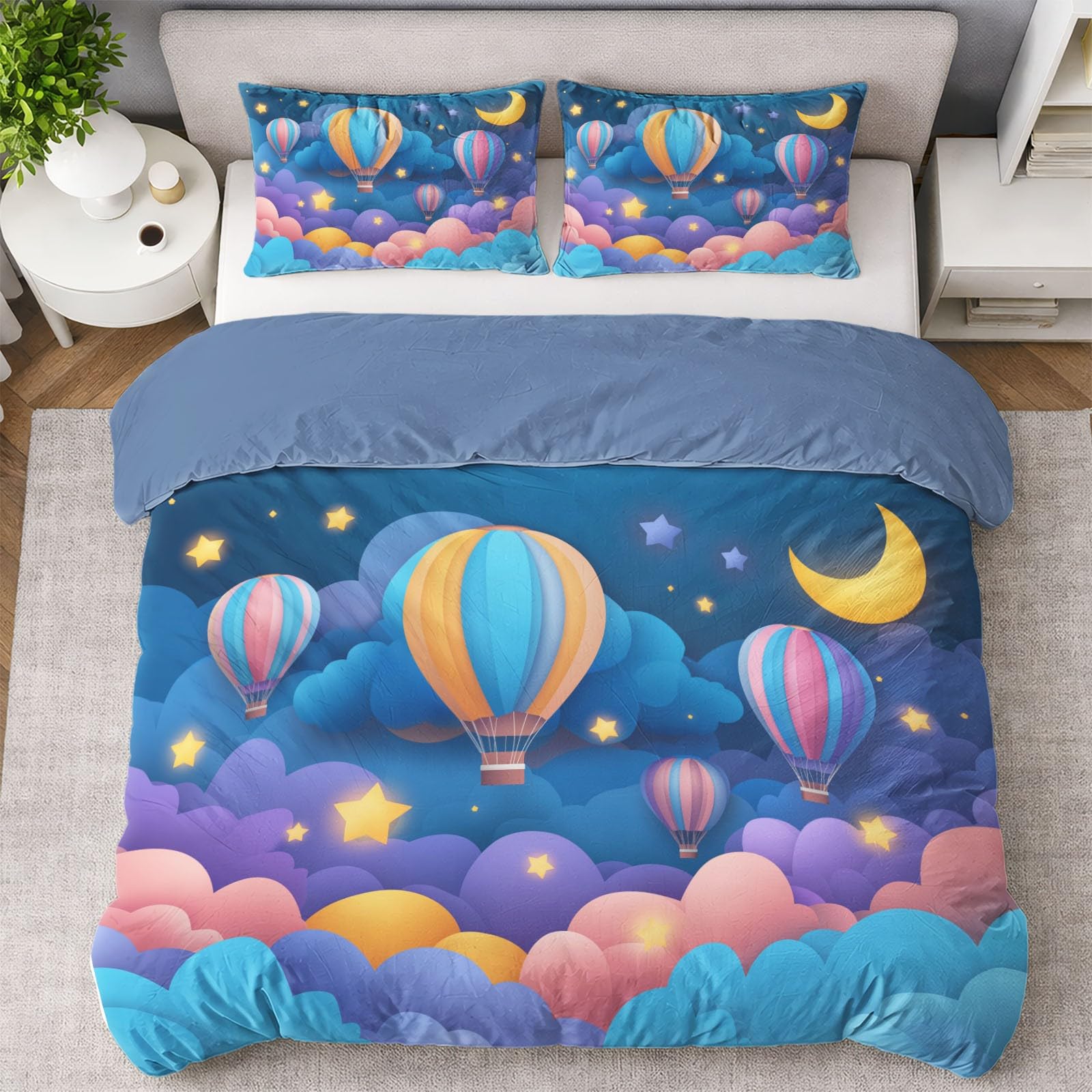 Générique Cartoon Balon na ogrzane powietrze Marzycielska poszwa na kołdrę Nude Space Star Zestaw pościeli Zestaw pościeli Dzieci Dorośli 260 x 240 cm z miękką poszewką na poduszkę Dekoracja sypialni