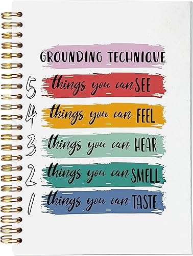 Cuaderno de espiral de técnicas de tierra de salud mental de 5.5 x 8.3 pulgadas, cuaderno de espiral de tapa dura con forro de psicología, regalos