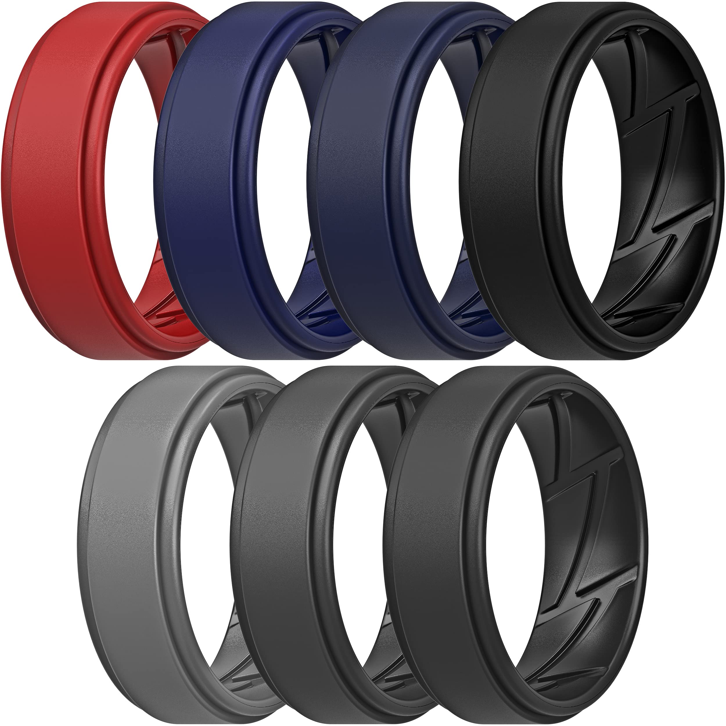 ThunderFit Silicone Wedding Rings for Men Breathable Airflow Inner Grooves, Step Edge Sleek Design Rubber Engagement Bands 8mm Wide 2mm Thick, Variety