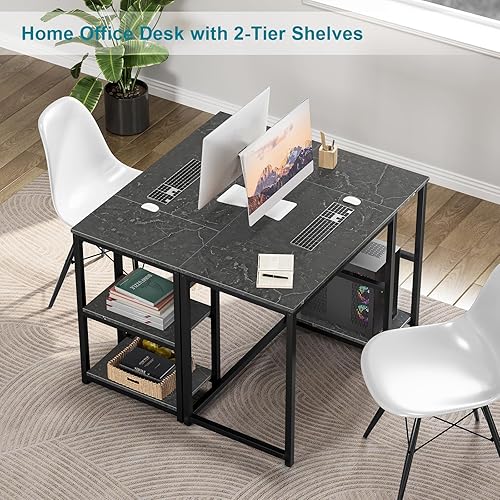 Miniatura 64 de SINPAID - Escritorio para computadora de 40 pulgadas con estantes de 2 niveles, escritorio resistente para la oficina de casa con gran espacio de