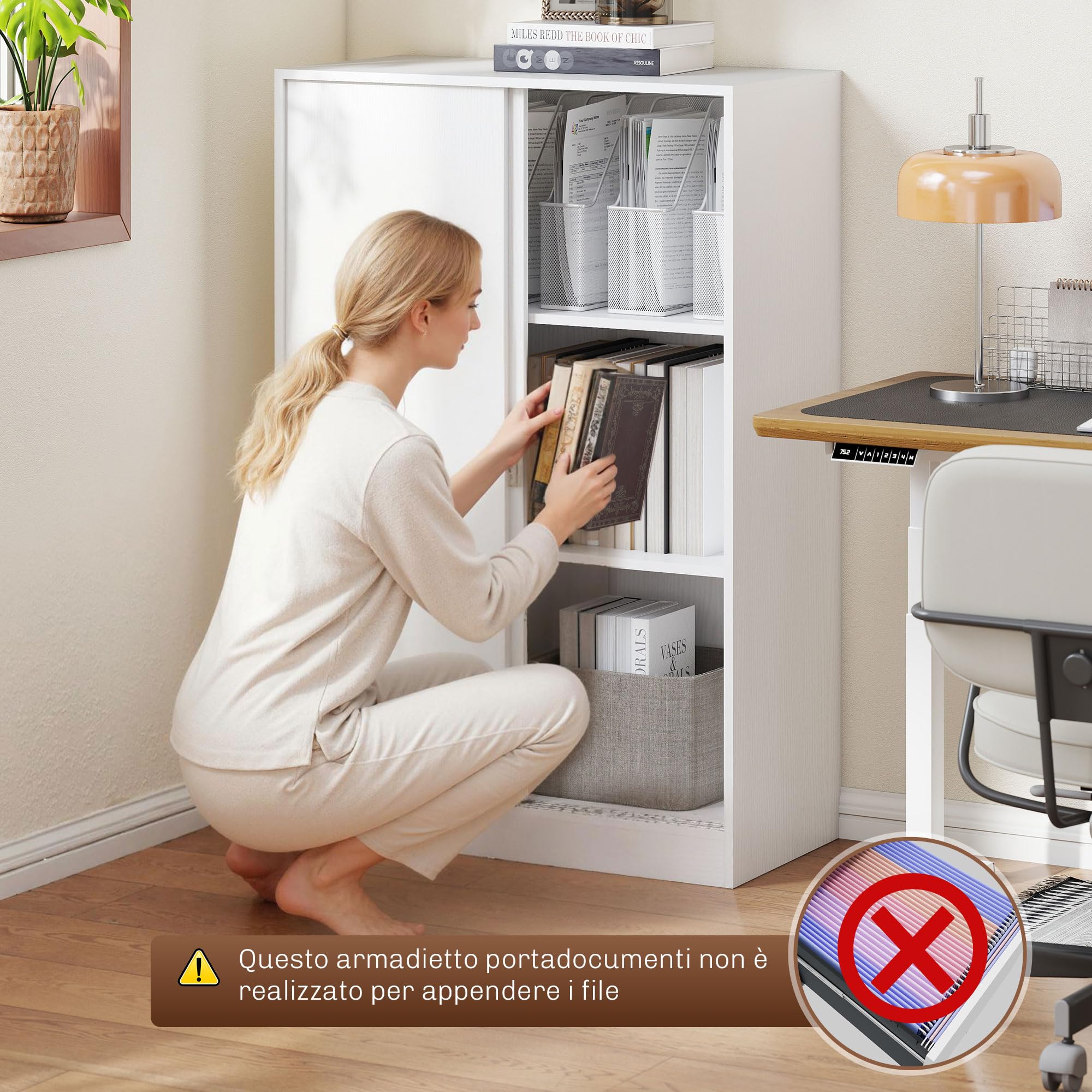 Vinsetto Armadietto da Ufficio a 3 Ripiani con 2 Chiavi di Sicurezza, Mobiletto da Ufficio in Truciolato, 80x40x120 cm, Bianco