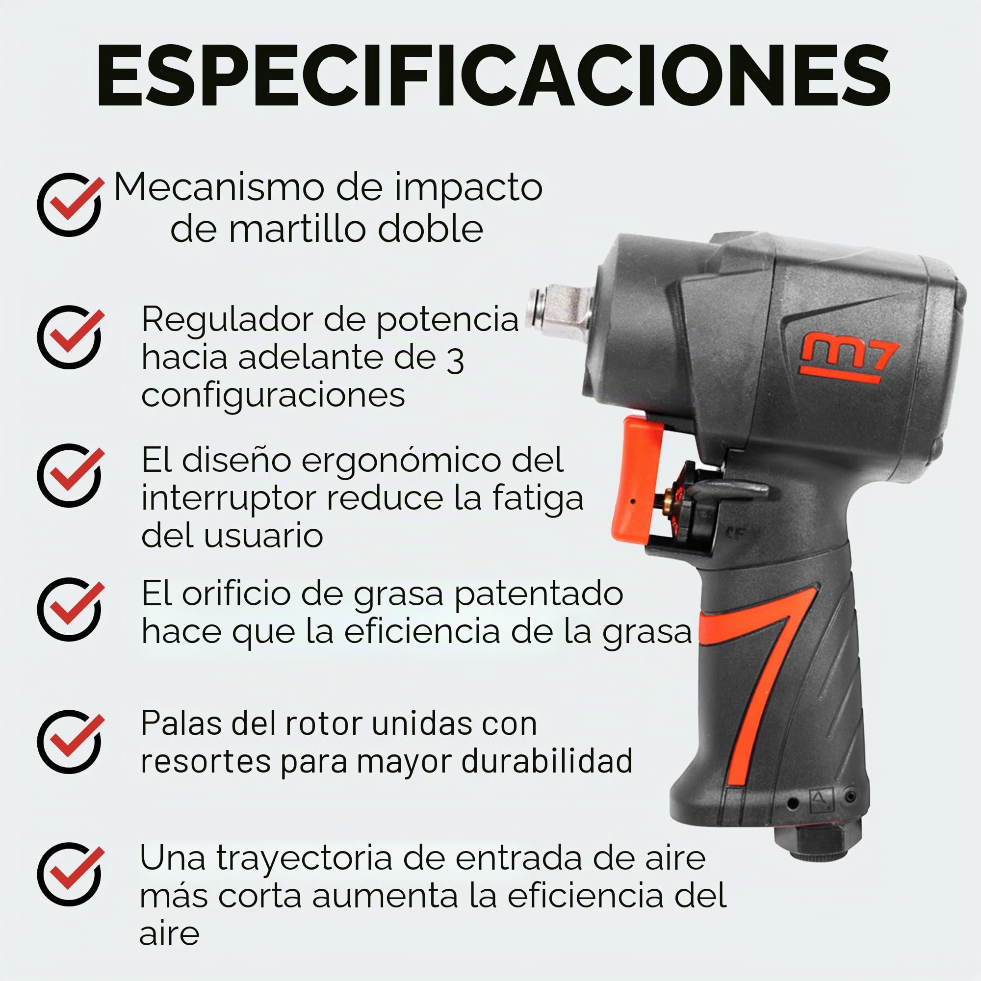 M7 Llave de impacto de aire compacta de 1/2 pulgada con martillo doble NC-4232Q herramienta industrial, motocicleta y automotriz, destornillador de impacto con agarre de pistola, llave dinamométrica