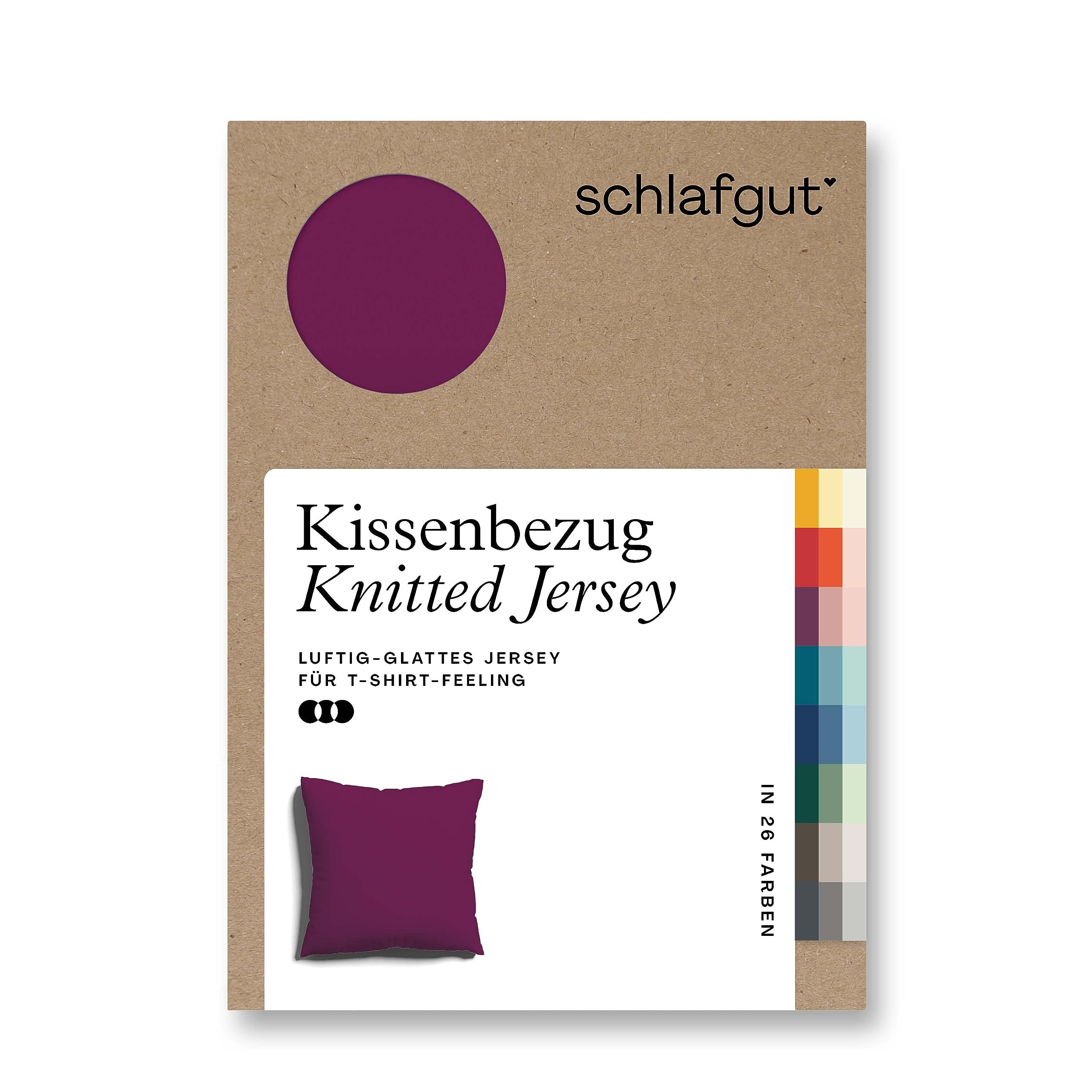 schlafgut Knitted Jersey Kissenbezug 80x80 cm Purple Deep Uni weicher Premium Kopfkissenbezug einzeln, faltenfrei mit Elasthan