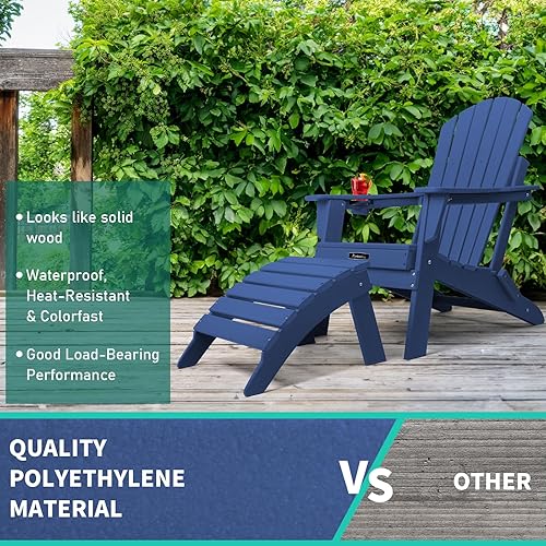 Miniatura 8 de FUNBERRY Otomana Adirondack plegable, HDPE para todo tipo de clima, reposapiés de patio de fácil almacenamiento, otomanas y reposapiés para