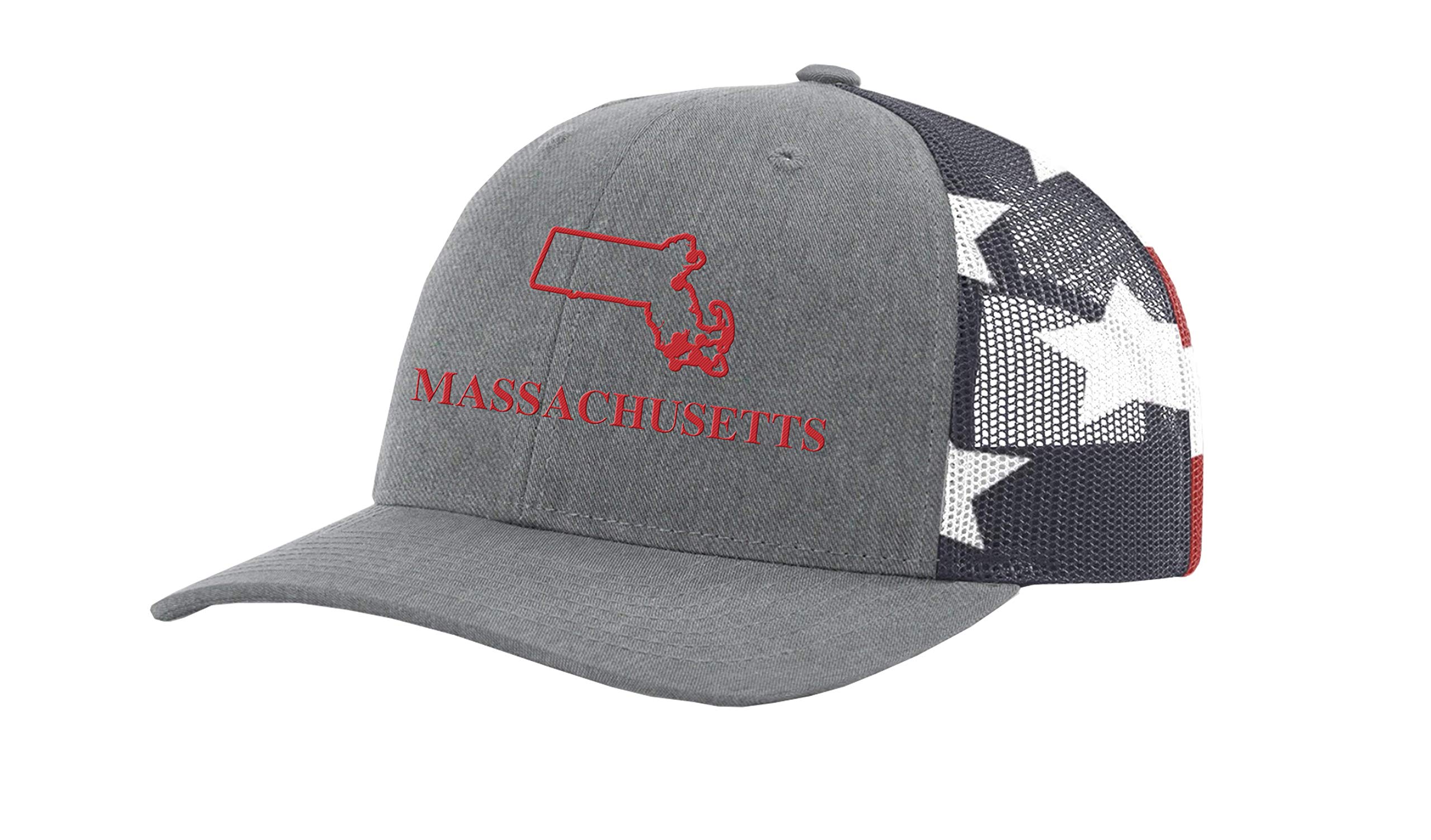 Heritage PrideMen's Patriotic State Pride Outline and State Name American Flag Mesh Back Trucker Hat