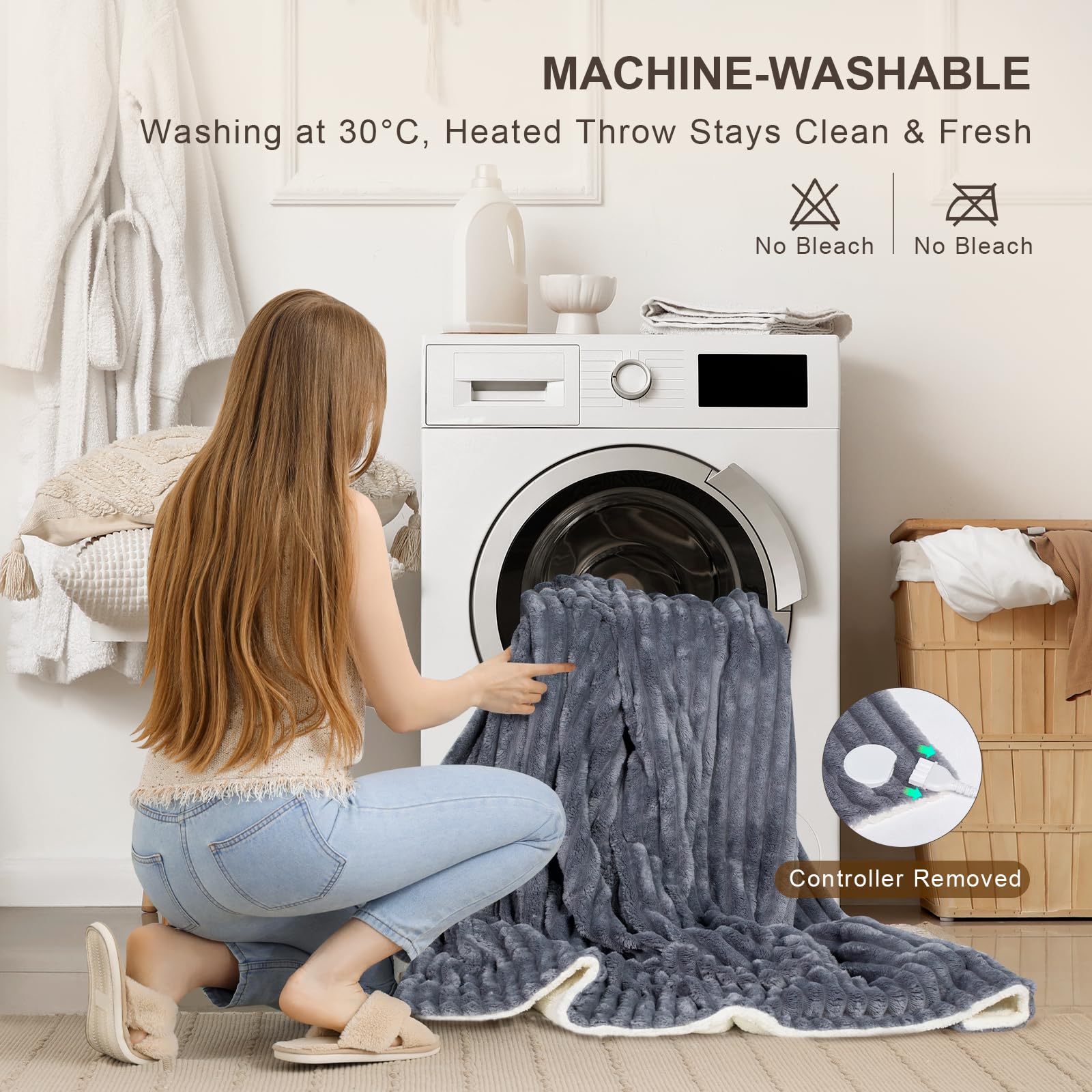 Nalone Elektrische Heizdecke, Heizdecke mit Abschaltautomatik 160 * 130CM, Wärmedecke mit 9 Temperaturstufen |12 Stunden Timer | Überhitzungsschutz | Maschinenwaschbar Wärmedecke