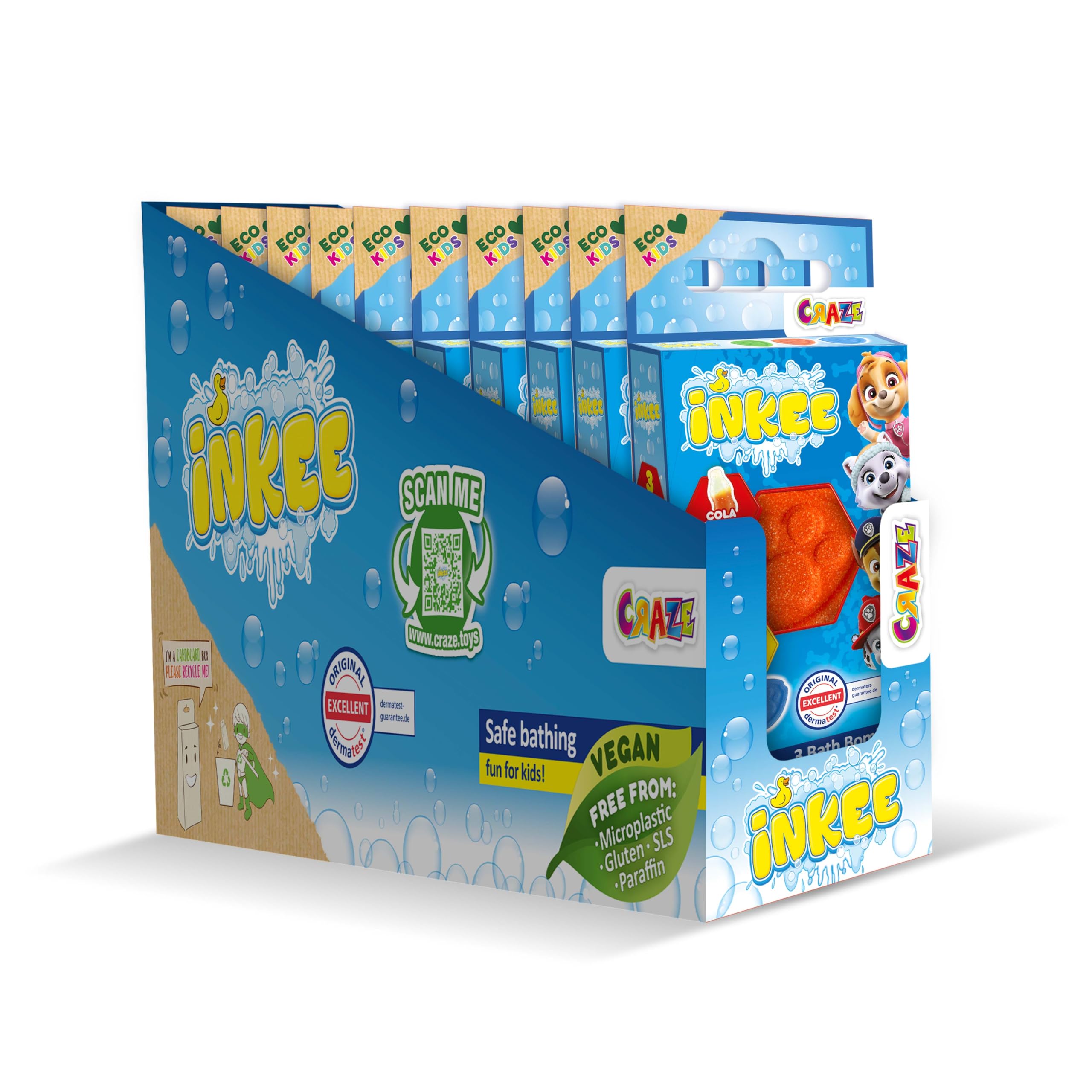 INKEE Set de 10 Mini Pack Paw Patrol, Bomba Da Bagno Per Bambini Con Forme Di Paw Patrol, Cola, Divertimento Garantito (10 x 3 Bombas)