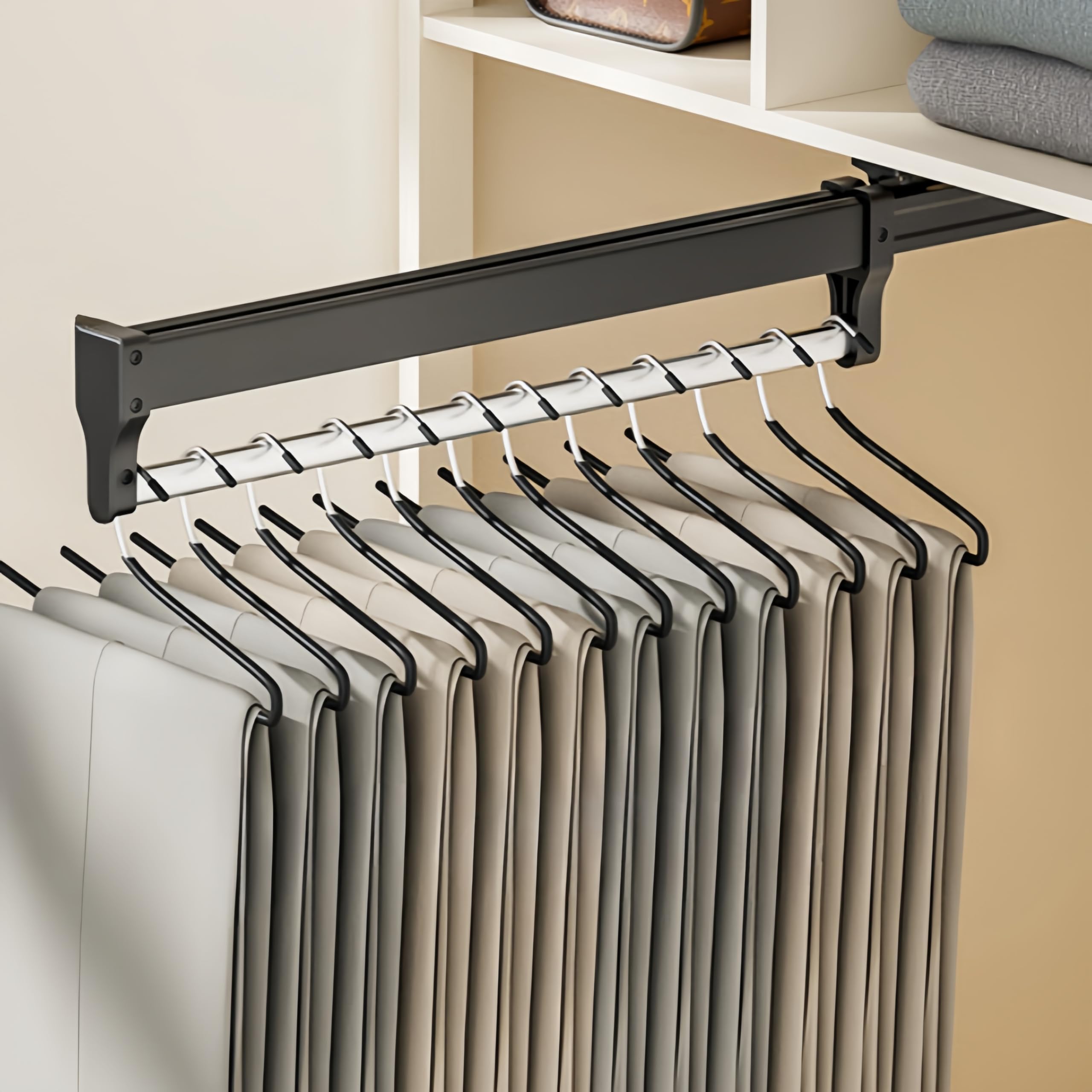 ANXJLEO Extendable Trouser Hangers, Space-saving, Extendable Clothes Rail, Adjustable Wardrobe