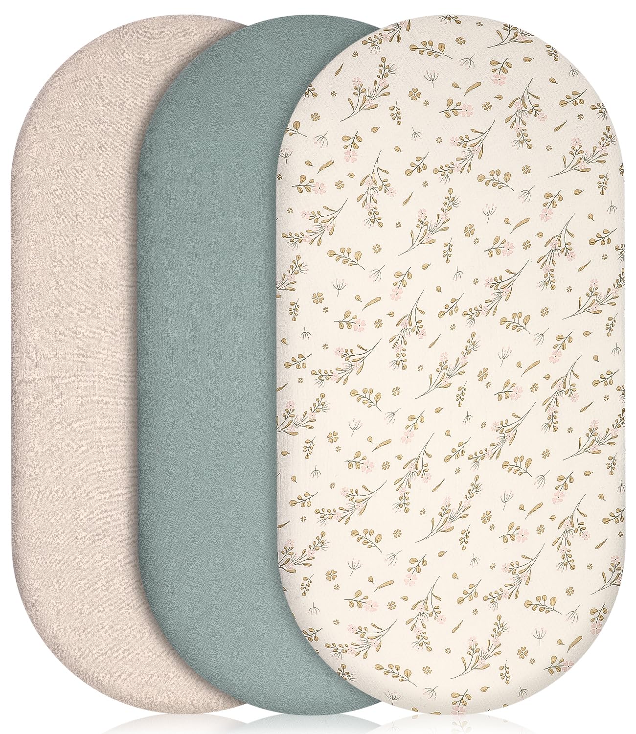 Sabanas Ajustables para Bebe Juego,3 Piezas 100% Cotone Mussola Juego de Sábanas Bajeras con Bordes Elásticos para Bebé Bajera para Cama Ovalada Reloj de Arena y Colchón Rectangular 83 X 43 CM