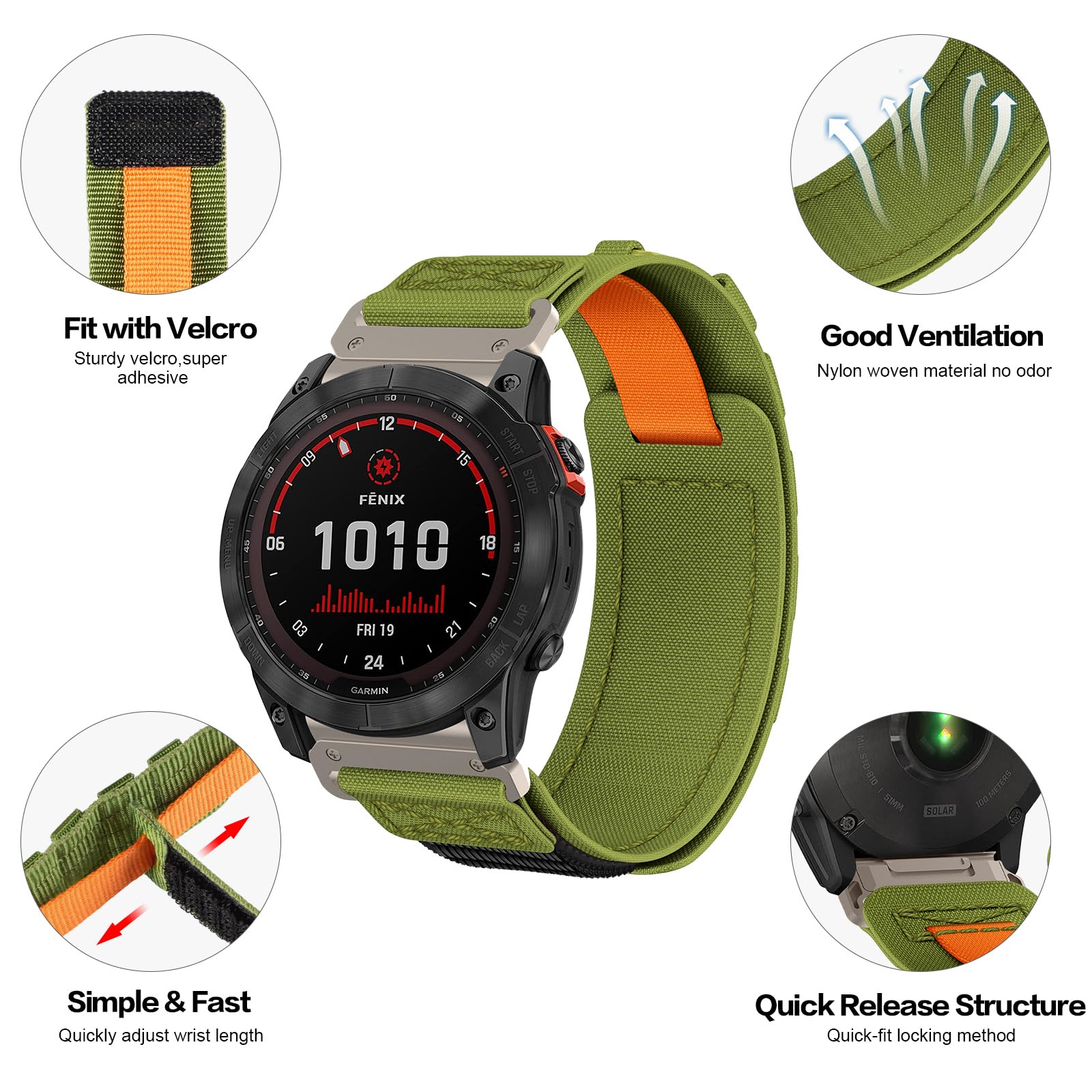 BIRDTOBR Strap for Fenix 7X/ 6X/ 5X, 26mm Soft Nylon Sports Replacement Wristband - Image 3