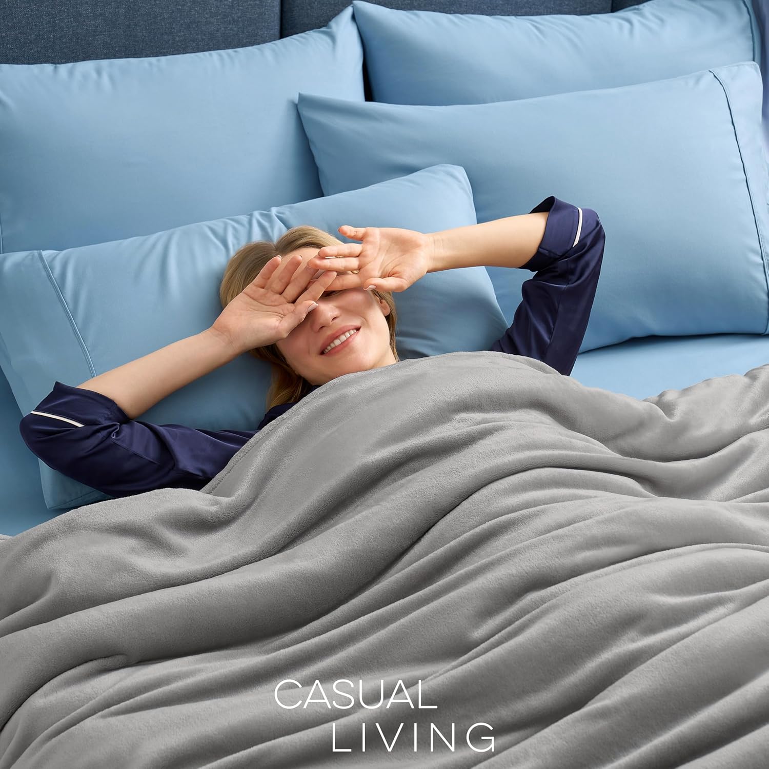 Casual Living Full/Queen Fleece Blanket Fluffy Soft Warm Cozy Bed Blankets for Bedroom Decor Plush Thick Fuzzy Oversized Big Flannel Throw for Bed Chair or Outdoor, 90-inch x 90-inch, Light Grey - Image 3