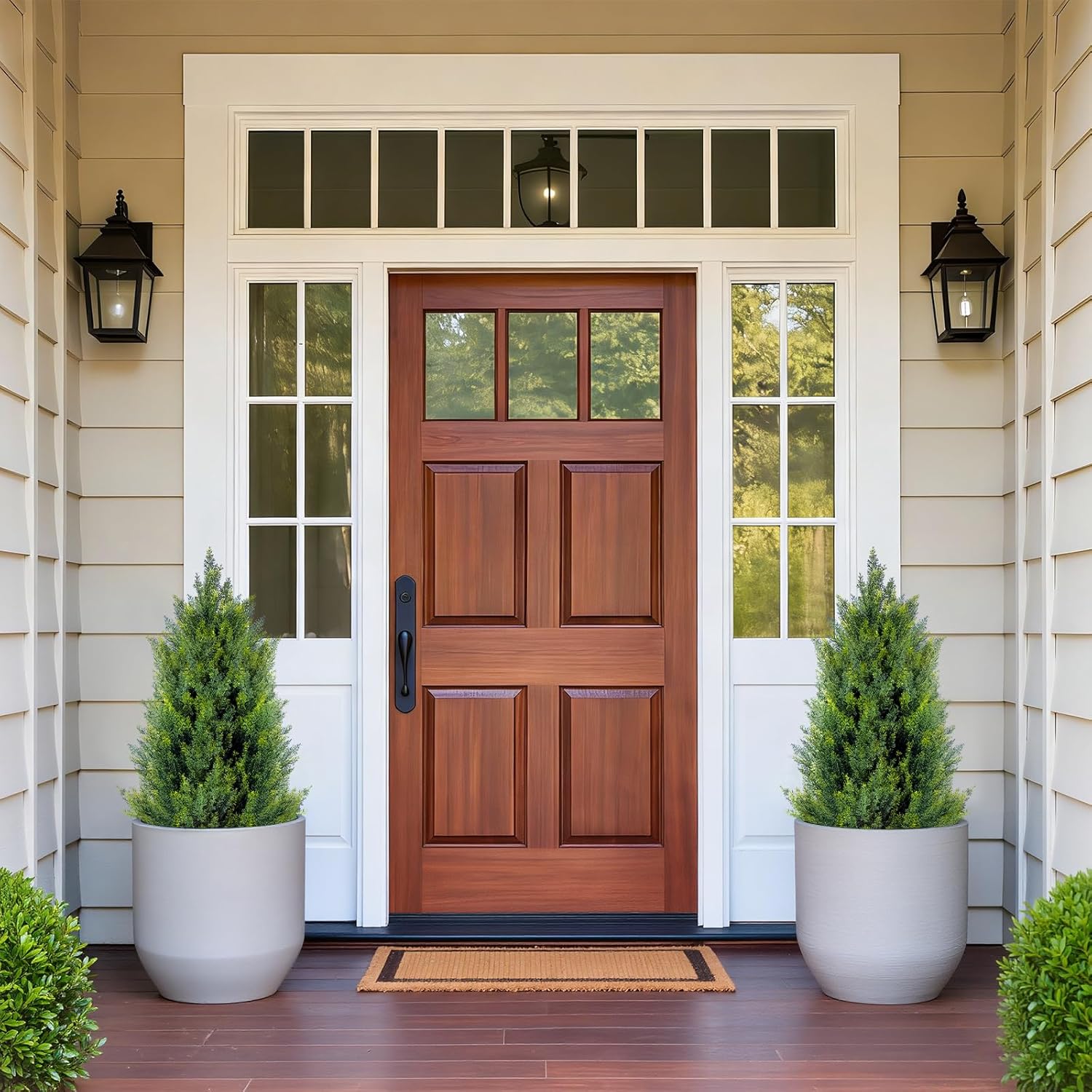 2 Pack 3FT Artificial Cedar Topiary Trees with Ground Spike, Realistic Fake Plants Tree UV Resistant Artificial Plants Indoor Outdoor Faux Plants Evergreen Bushes Shrubs for Porch Garden Office