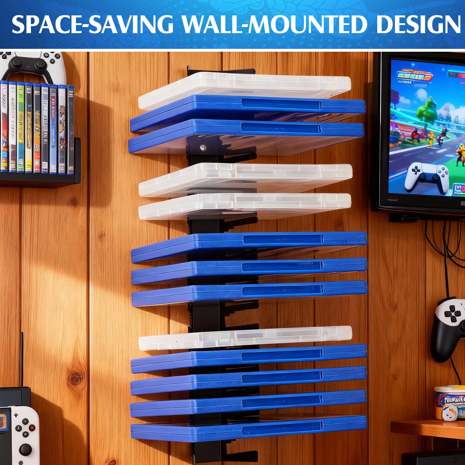 Custodia per videogiochi, in metallo resistente, supporto da parete, compatibile con DVD, organizer per videogiochi, accessori per videogiochi, contiene fino a 144 pezzi