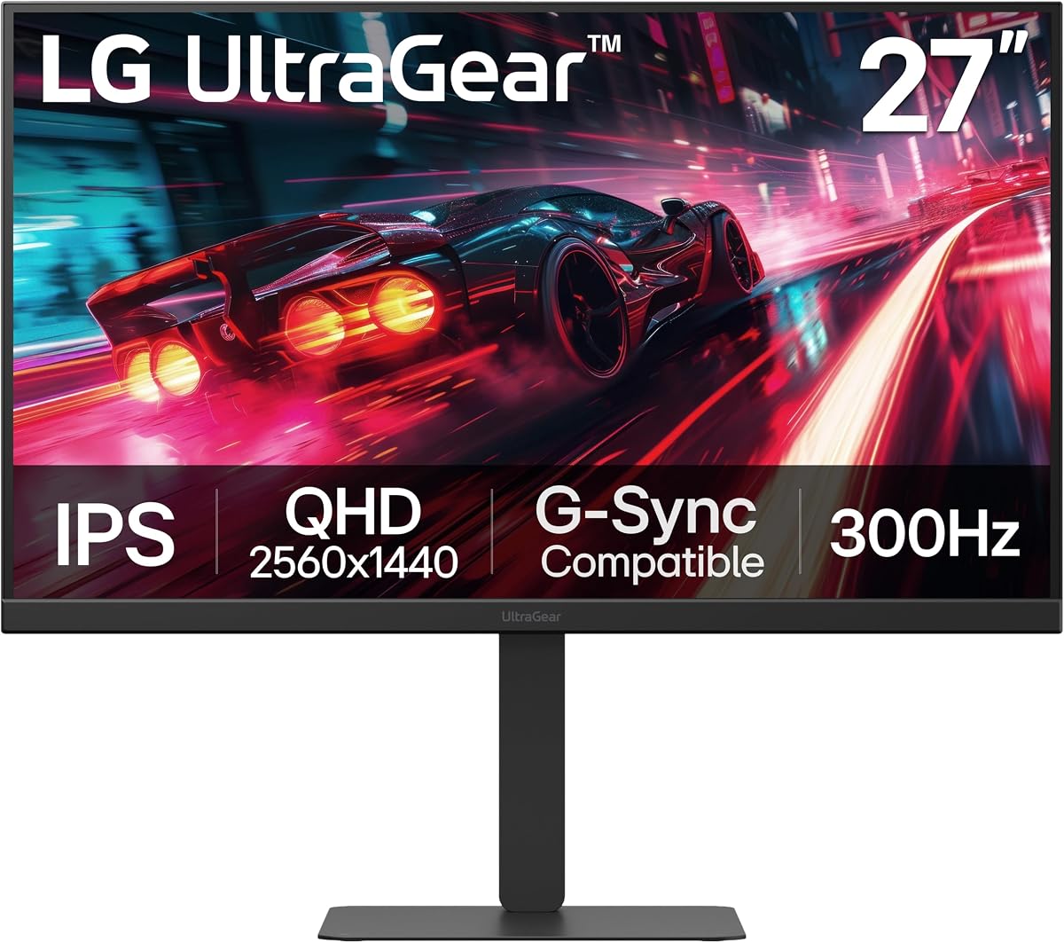 27G640A-B Monitor para juegos IPS Ultragear QHD (2560 x 1440) de 27 pulgadas, 300 Hz, 1 ms, NVIDIA G-Sync, AMD FreeSync Premium, VESA DisplayHDR 400, HDMI 2.1, USB tipo C, soporte inclinable/altura/giratorio/pivotante, negro