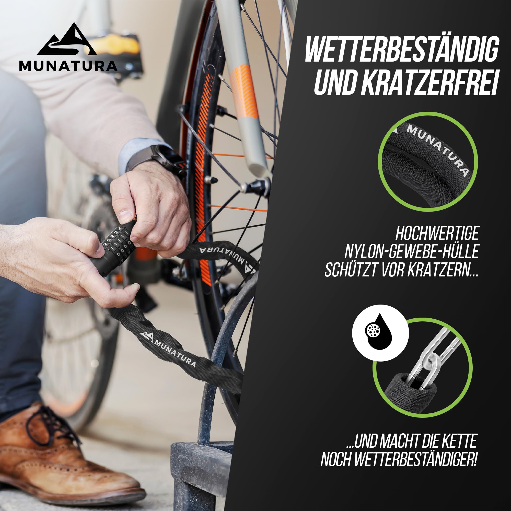 MUNATURA Fahrradschloss Zahlenschloss [100cm] - Fahrradschloss Hohe Sicherheit - Fahrrad Zahlenschloss