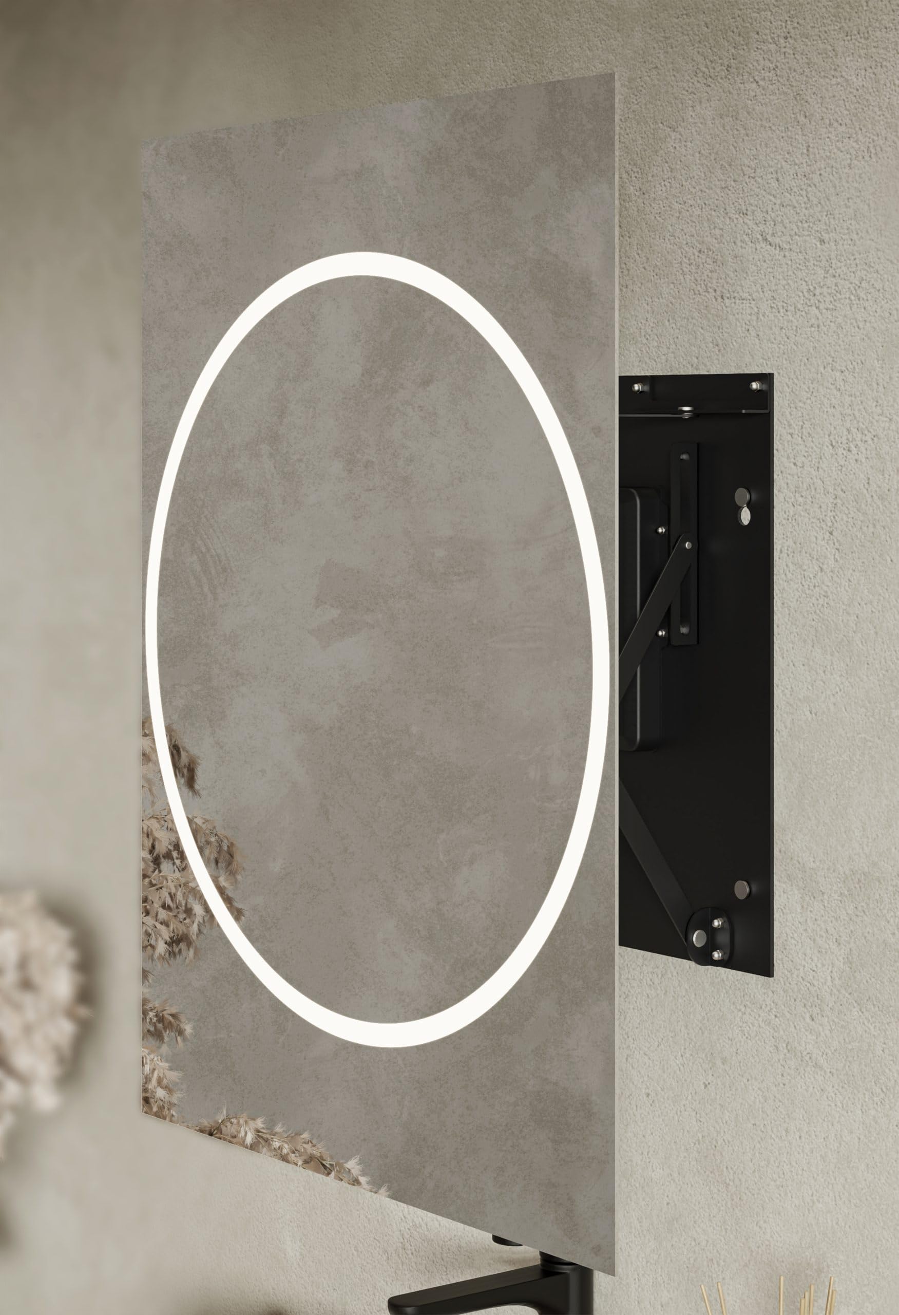 Newmi by Miior - Lustro Łazienkowe z Oświetleniem LED - 60 x 80 cm - z Wysuwnym Mechanizmem, Ultra Płaskie, Wysuwne do 30 cm - Lustro Ścienne Vic 6080 Biały