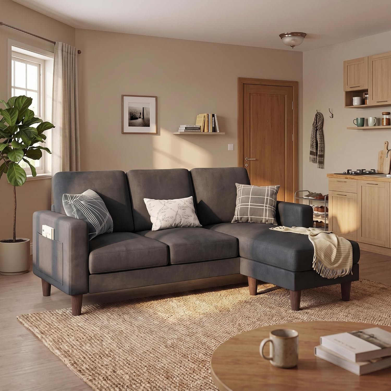 Homall 72" L Shaped Sofa Couches for Small Spaces, Apartment Charcoal Gray