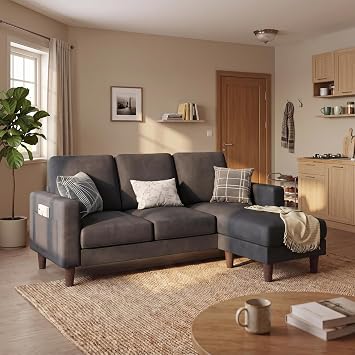 Homall 72" L Shaped Sofa Couches for Small Spaces, Apartment Charcoal Gray