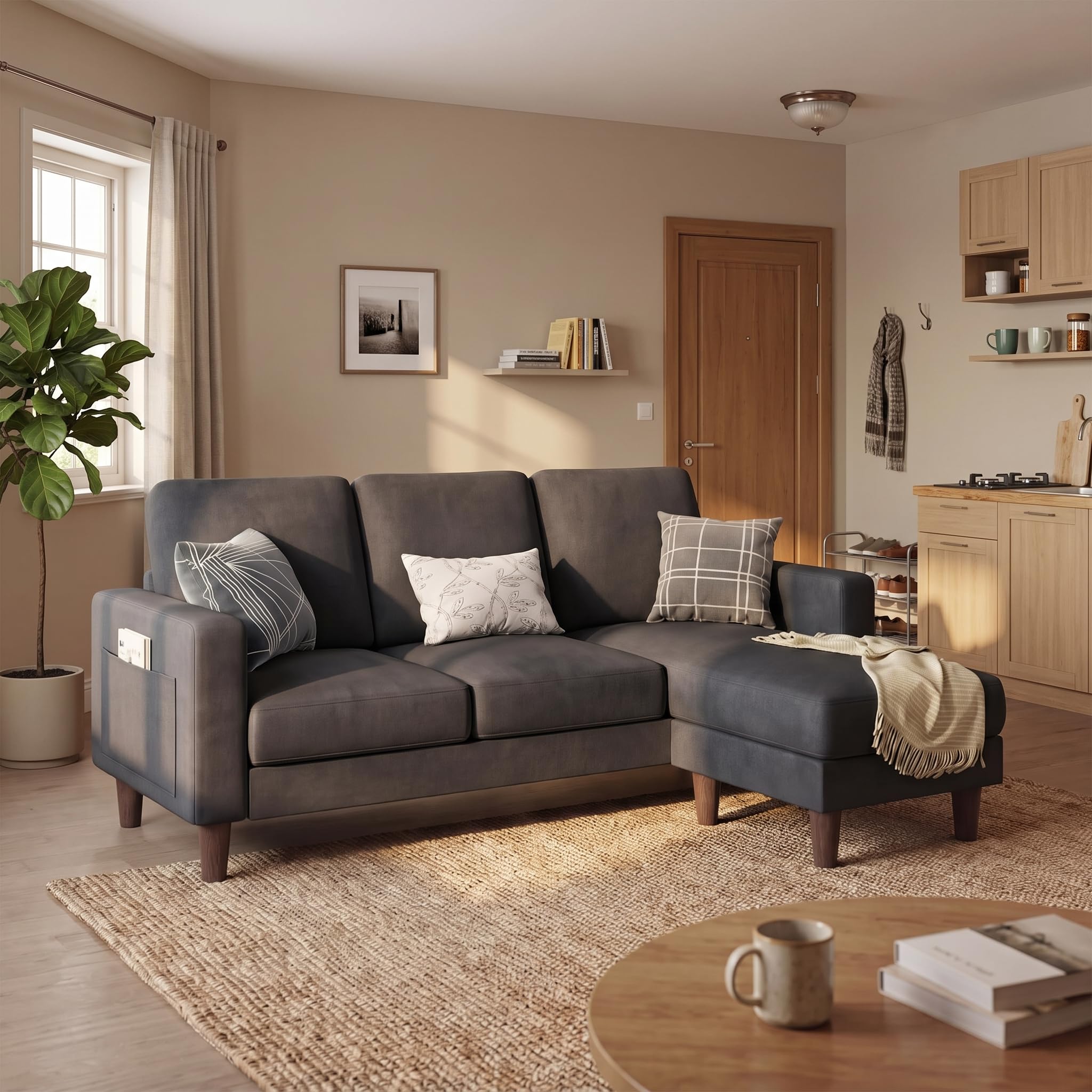 Homall 72" L Shaped Sofa Couches for Small Spaces, Apartment Charcoal Gray