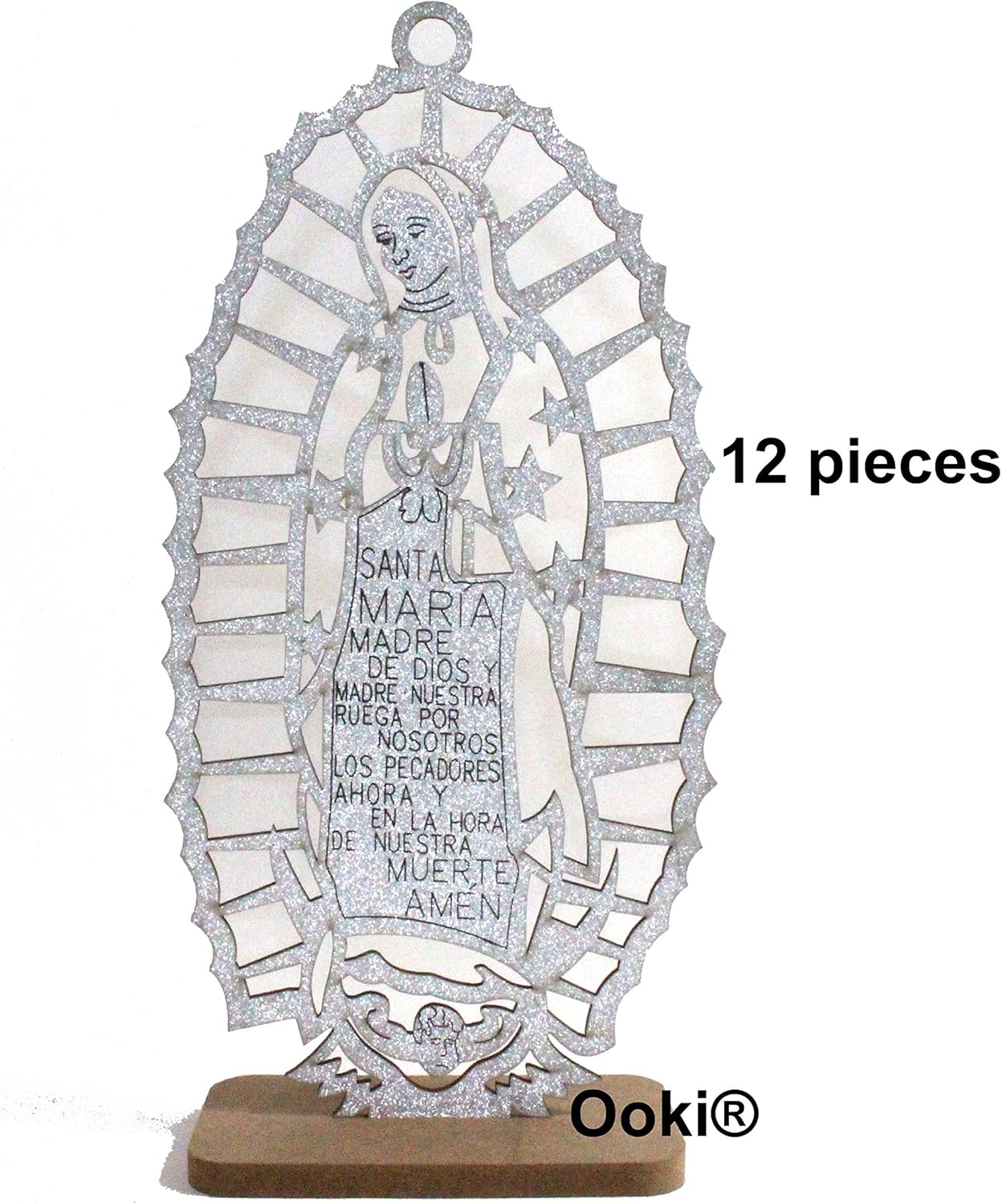 12 Lady Guadalupe Virgin Mary Glitter Wood Silver Gold with Stand Laser Cutout Wooden Baptism Centerpiece First Communion Quinceañera Party Favors Home Decor Christening (Plain)
