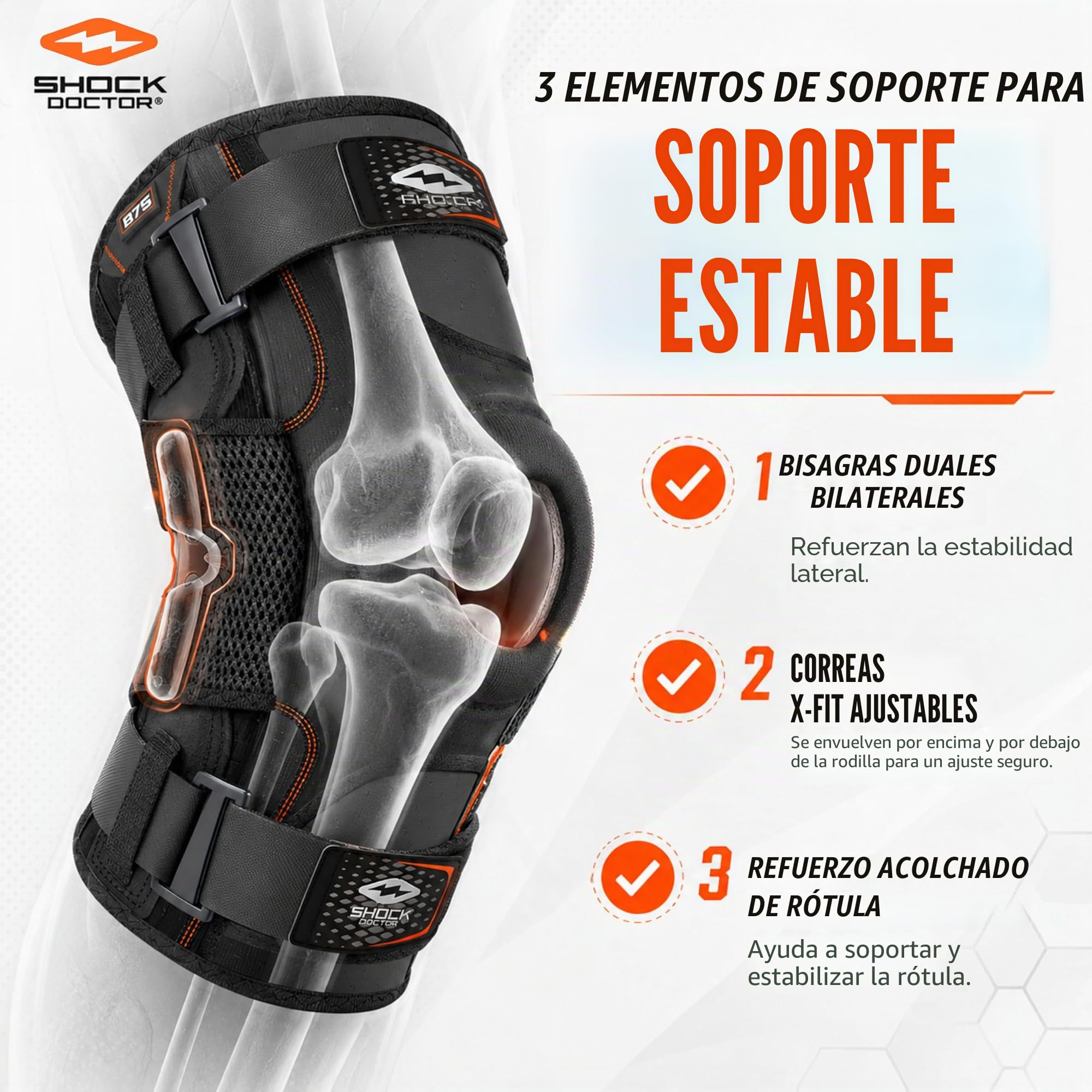 Shock Doctor Bandage Knee Stabilizer/Flex. Supp. Stays - Protectores de muslo y rodilla