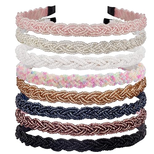LYroo 8 Pack Headbands Metal Head Band Beaded Hair Bands Elegant Hairband No Slip Fashion Hair Accessories for Women Girls - Mix color-4
