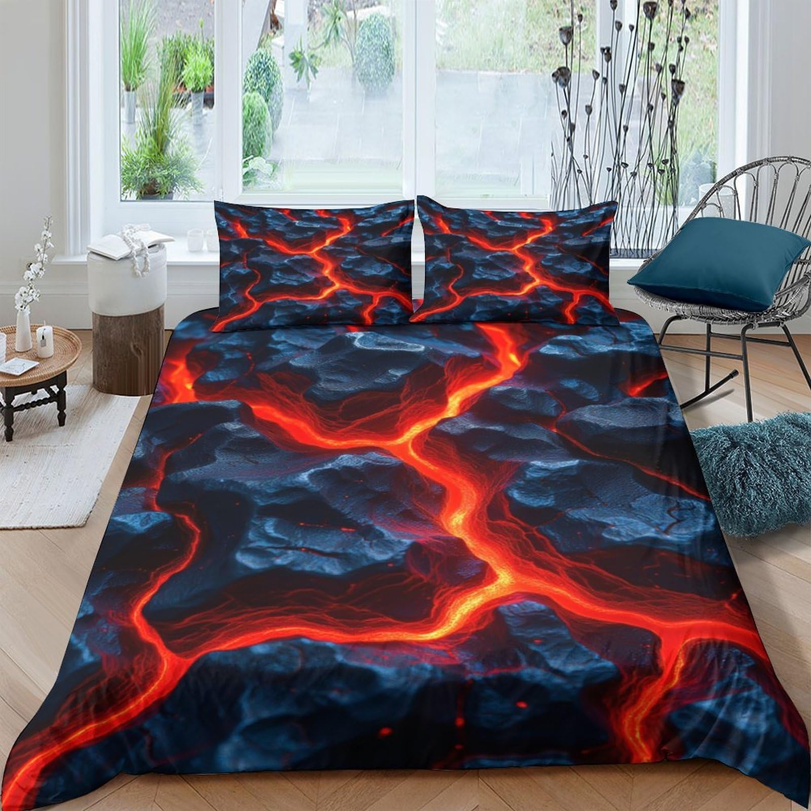 Ctjqhvkz Style-9 3D Printed Lava Flow Fitted Sheet Microfiber Black Red Fire Pattern Bed Cover Bedroom Dorm Mattress Protection Decor Single（135X200cm）