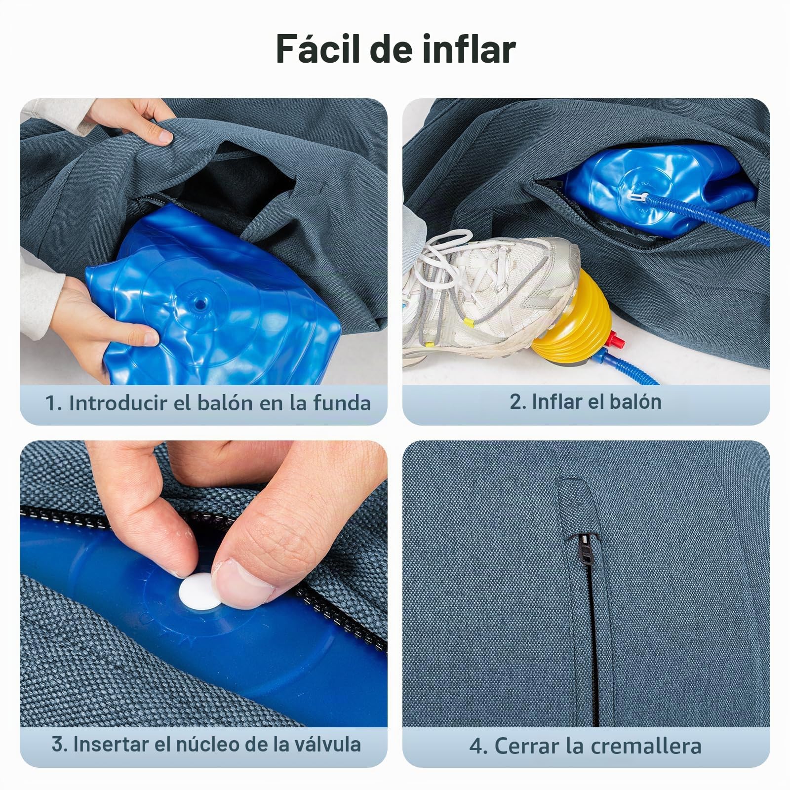 Leogreen Pelota de Pilates Gris 65/75 cm, Silla Balón Ergonómica | Funda Lino Lavable, Antideslizante, Yoga, Oficina y Postura Correcta, Embarazo