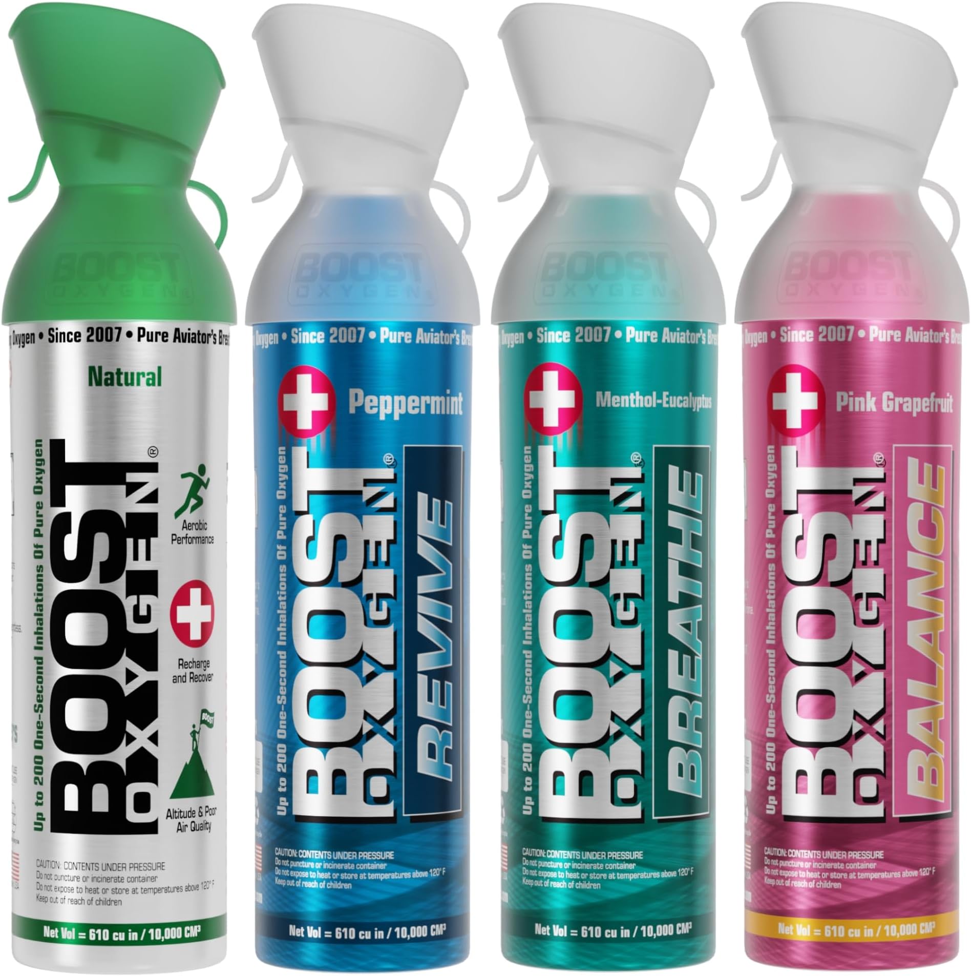 Canned Oxygen for Breathing for Home Use, Exercise, or Altitude Sickness, with Sealed Cap & Mask, 10L Canister, Multicolor, Pack of 4