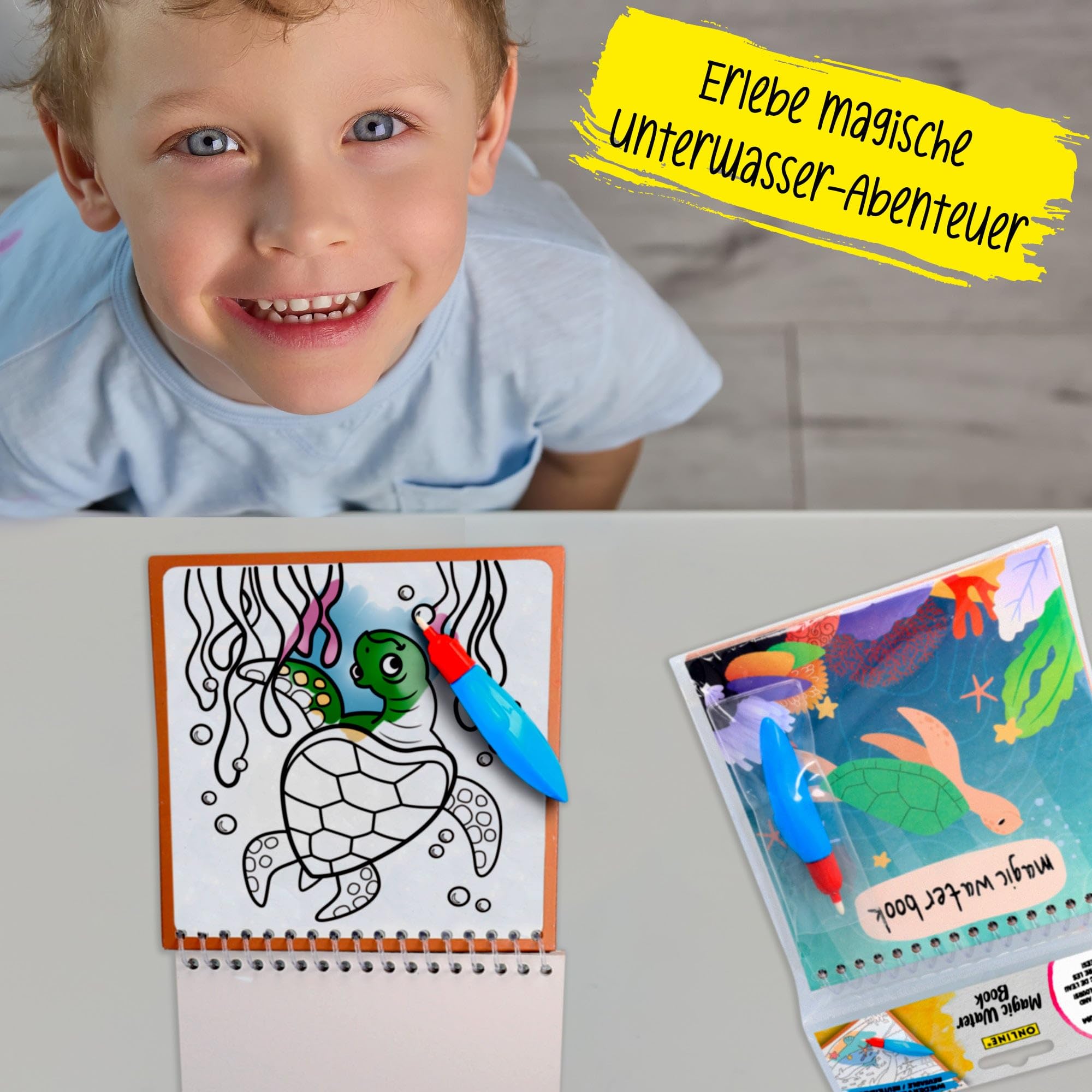 ONLINE Magic Water Colouring waterkleurboek, herbruikbaar waterkleurboek met waterstift, geen vlekken, alleen water, ideaal als speelgoed voor autorit of reisspeelgoed, creatief cadeau