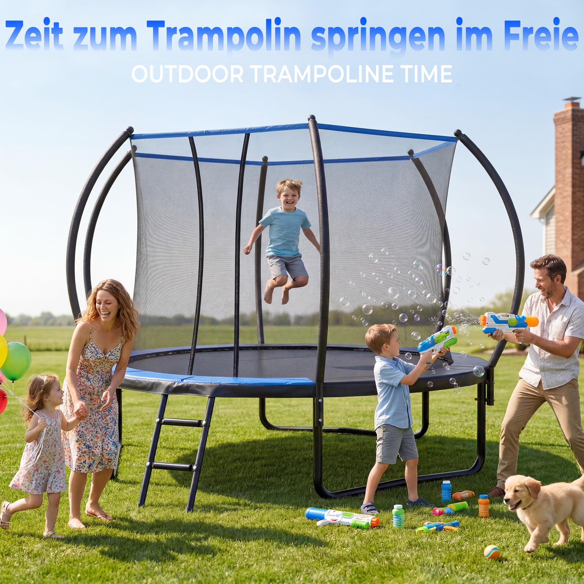 Generisch Trampolina ogrodowa 305 cm z siatką i drabinką dla dzieci